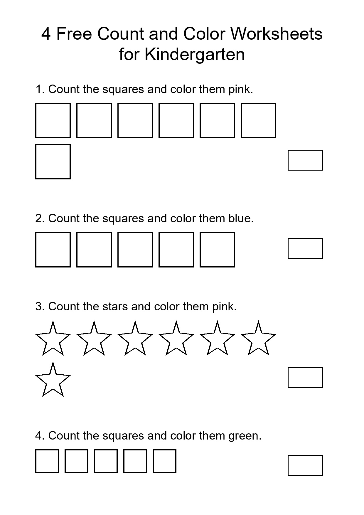 4 Free Count and Color Worksheets for Kindergarten