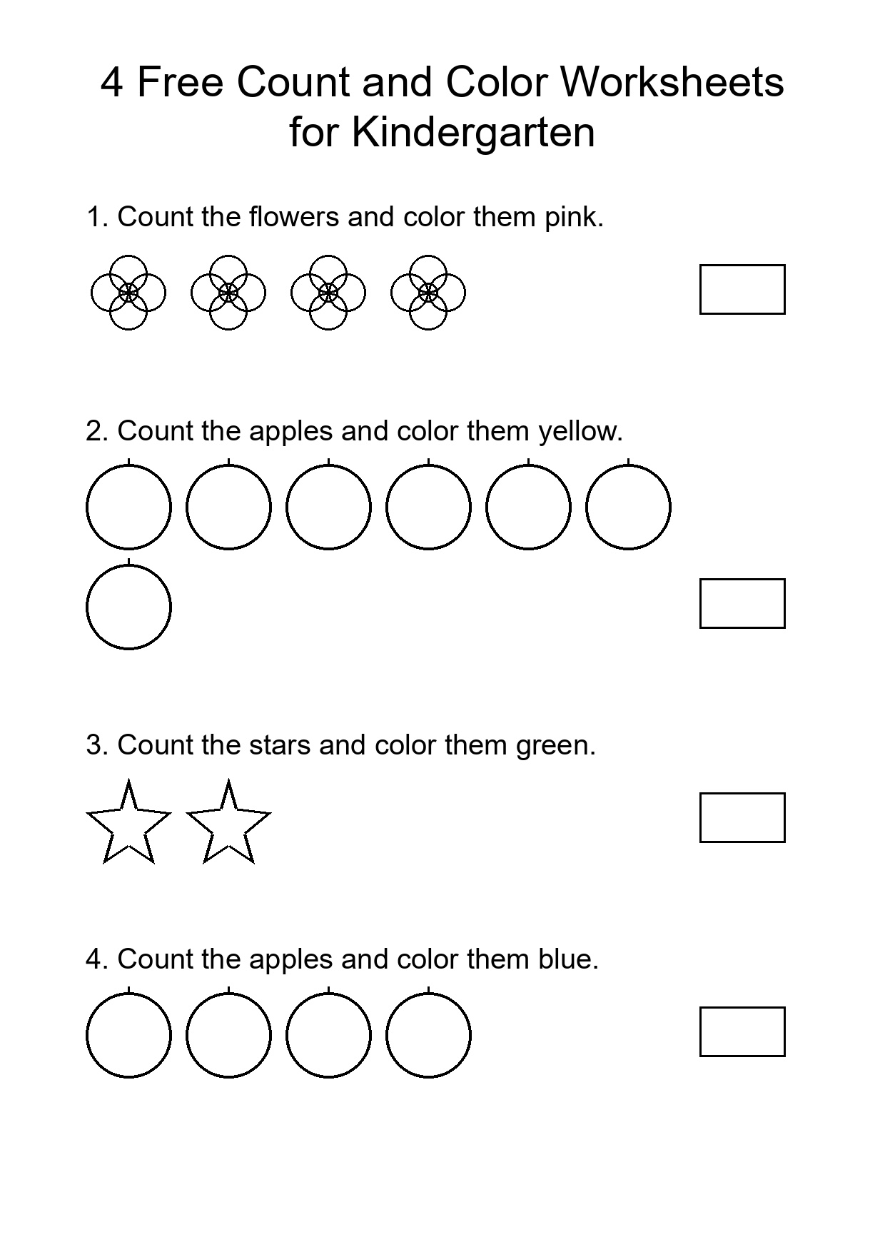 4 Free Count and Color Worksheets for Kindergarten