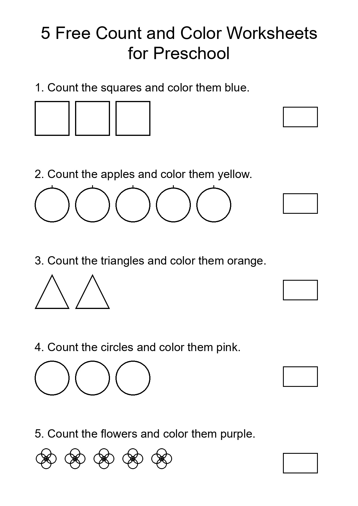 5 Free Count and Color Worksheets for Preschool