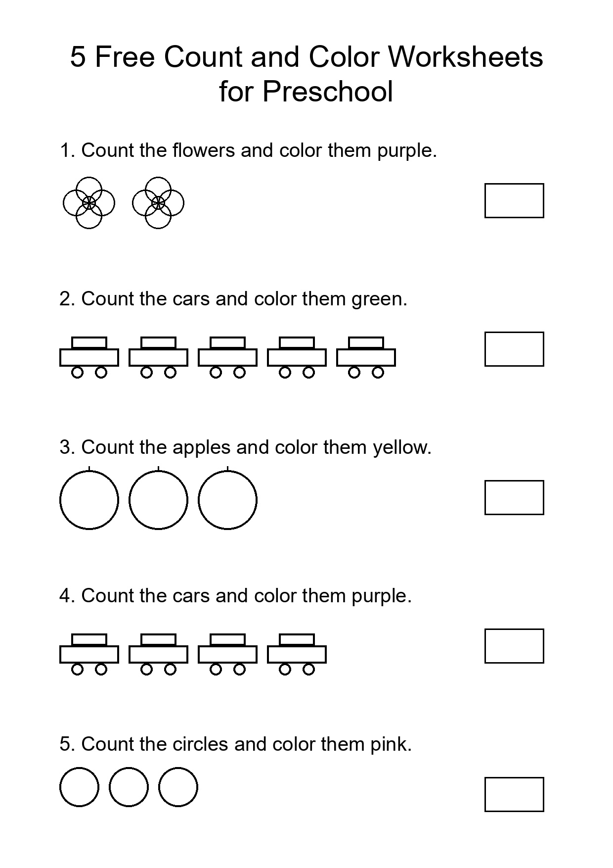 5 Free Count and Color Worksheets for Preschool