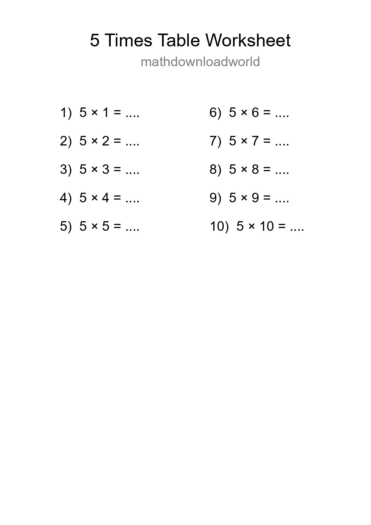 5 Times Table Worksheet For Grade 2 - Part 163