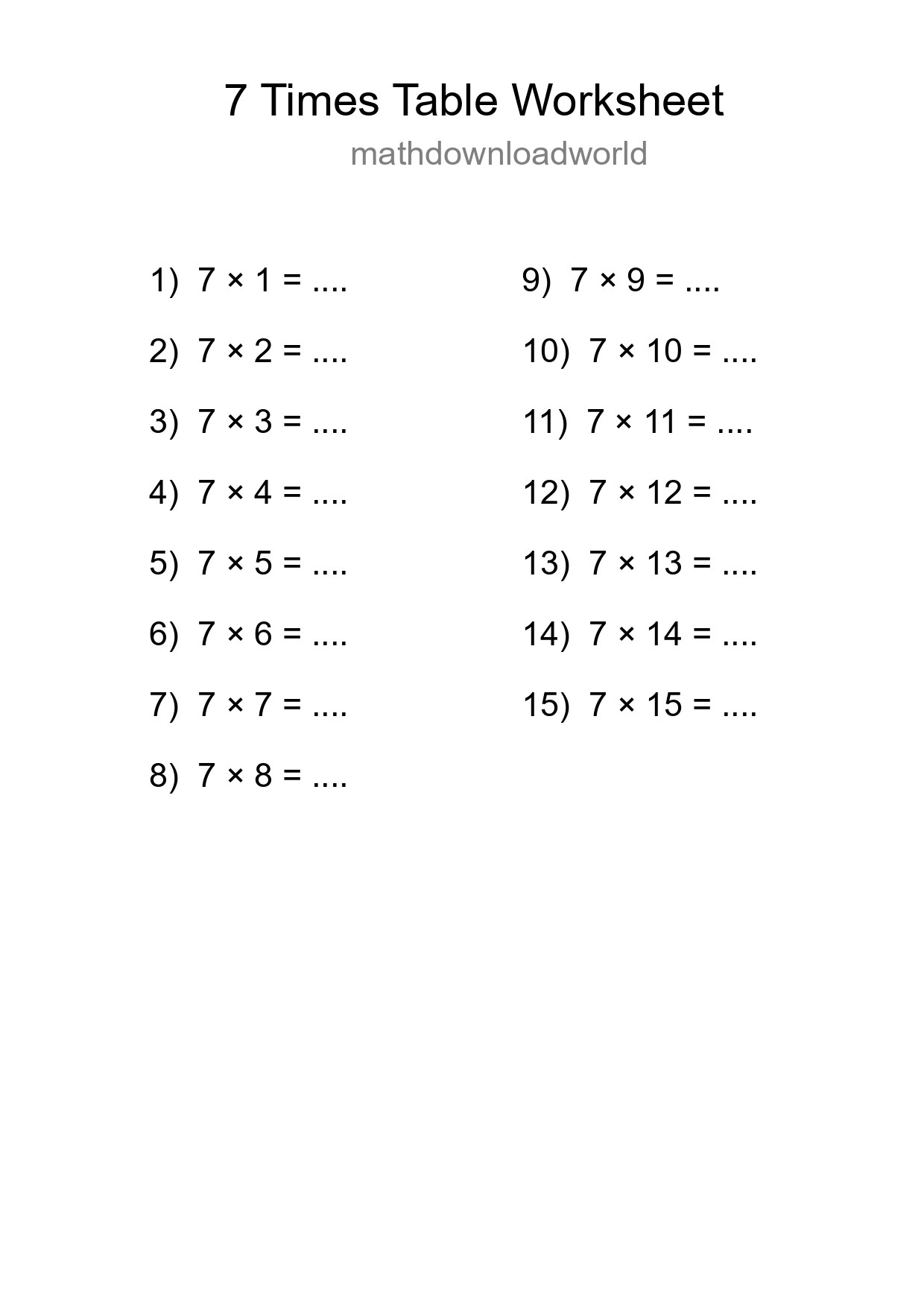 7 Times Table Worksheet For Grade 3 With Answers - Part 251