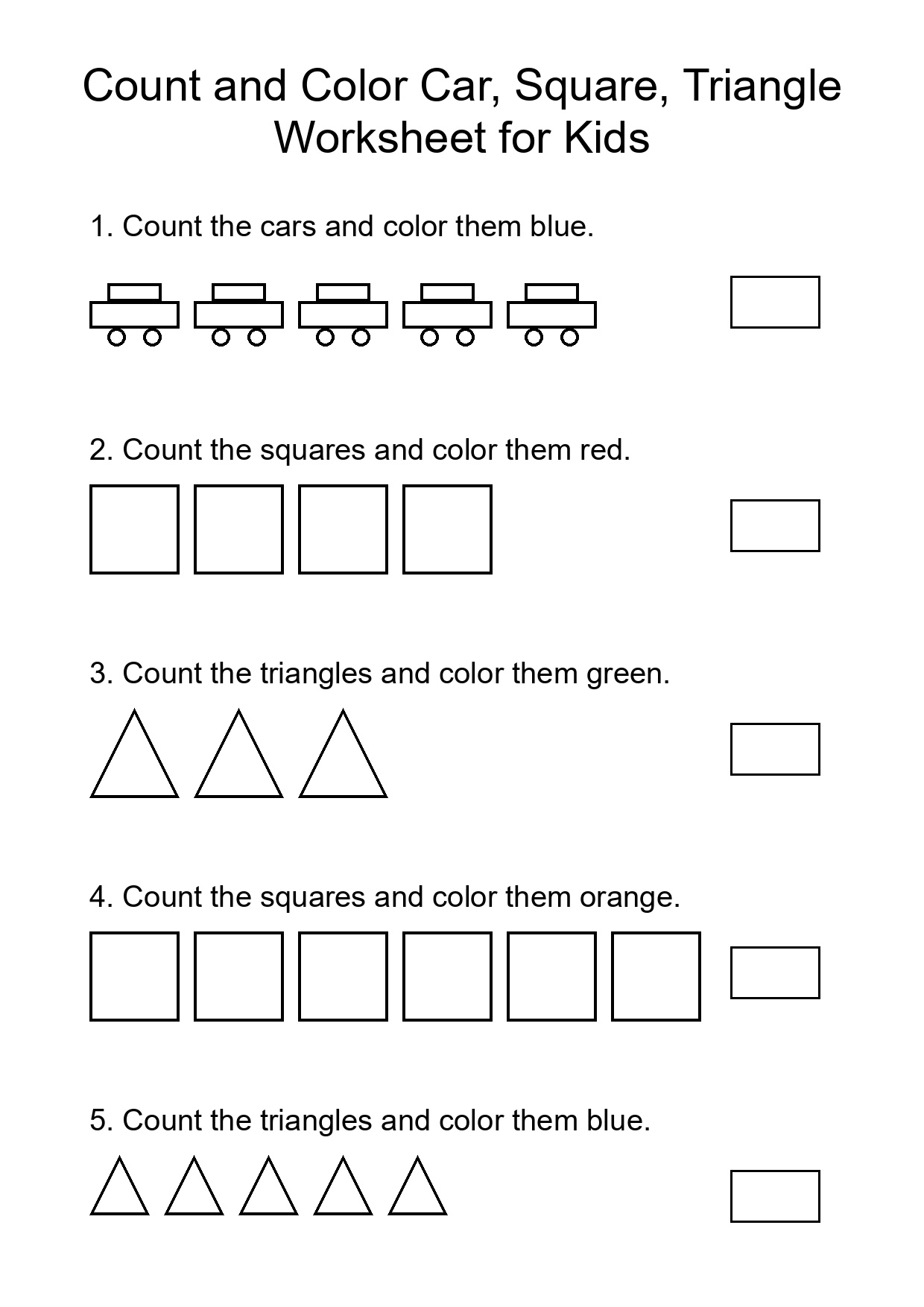 Count and Color Car, Square, Triangle Worksheet for Kids