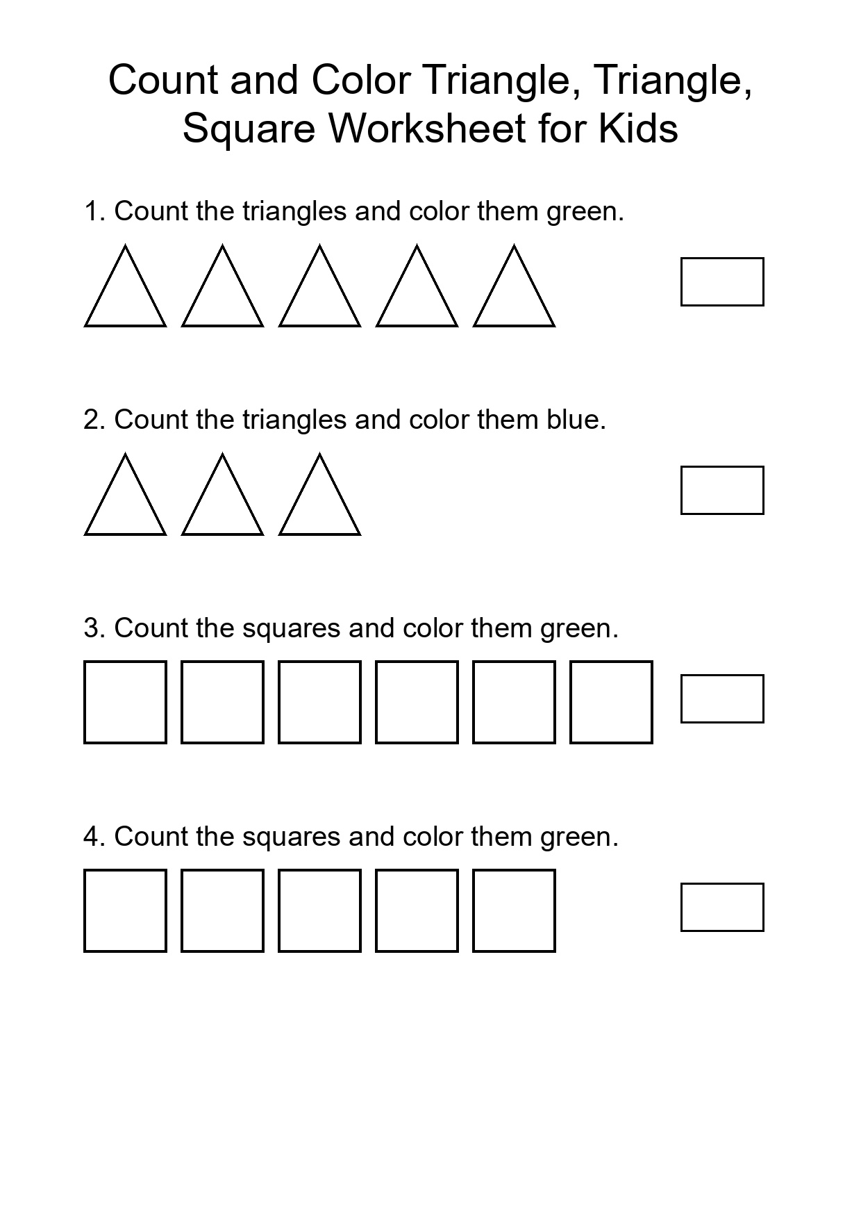 Count and Color Triangle, Triangle, Square Worksheet for Kids