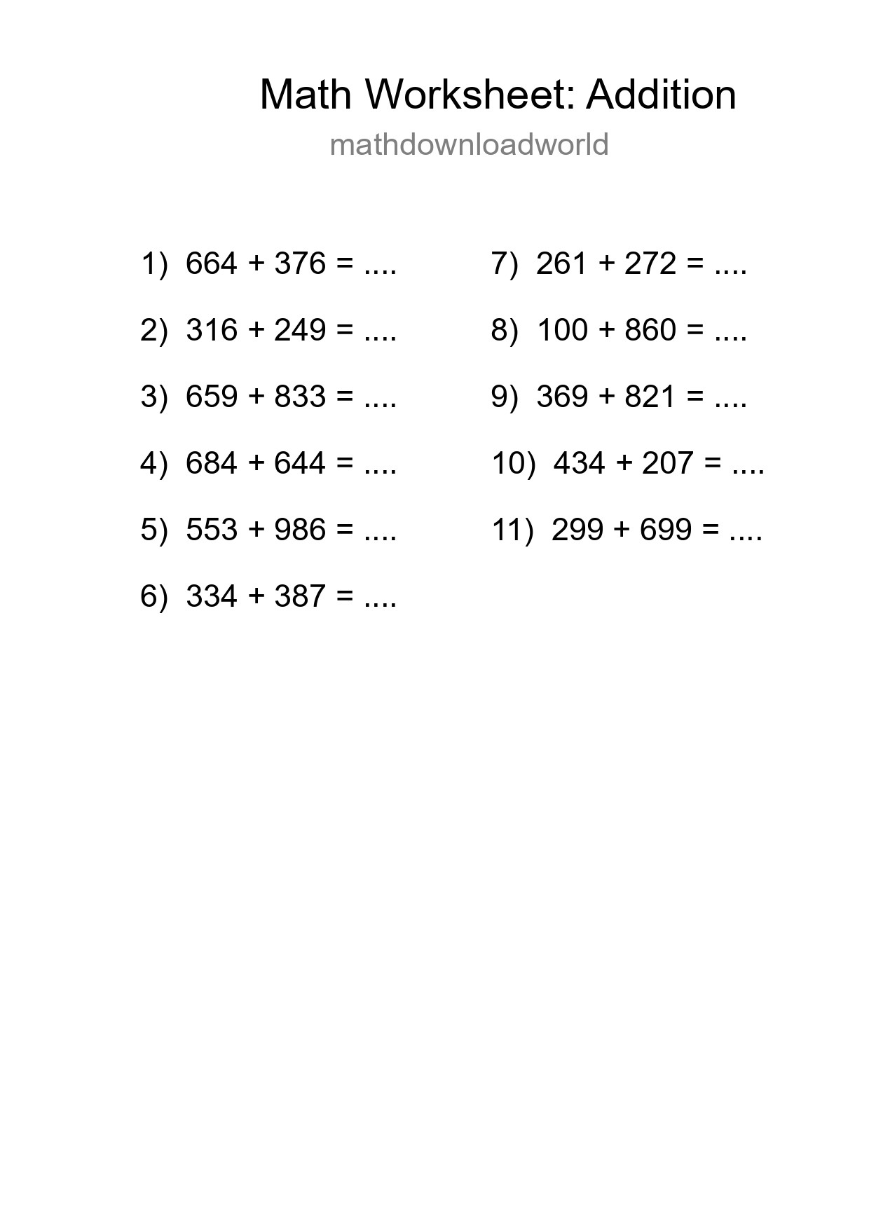 Free 11 Addition Math Worksheet For Grade 5 - Part 56