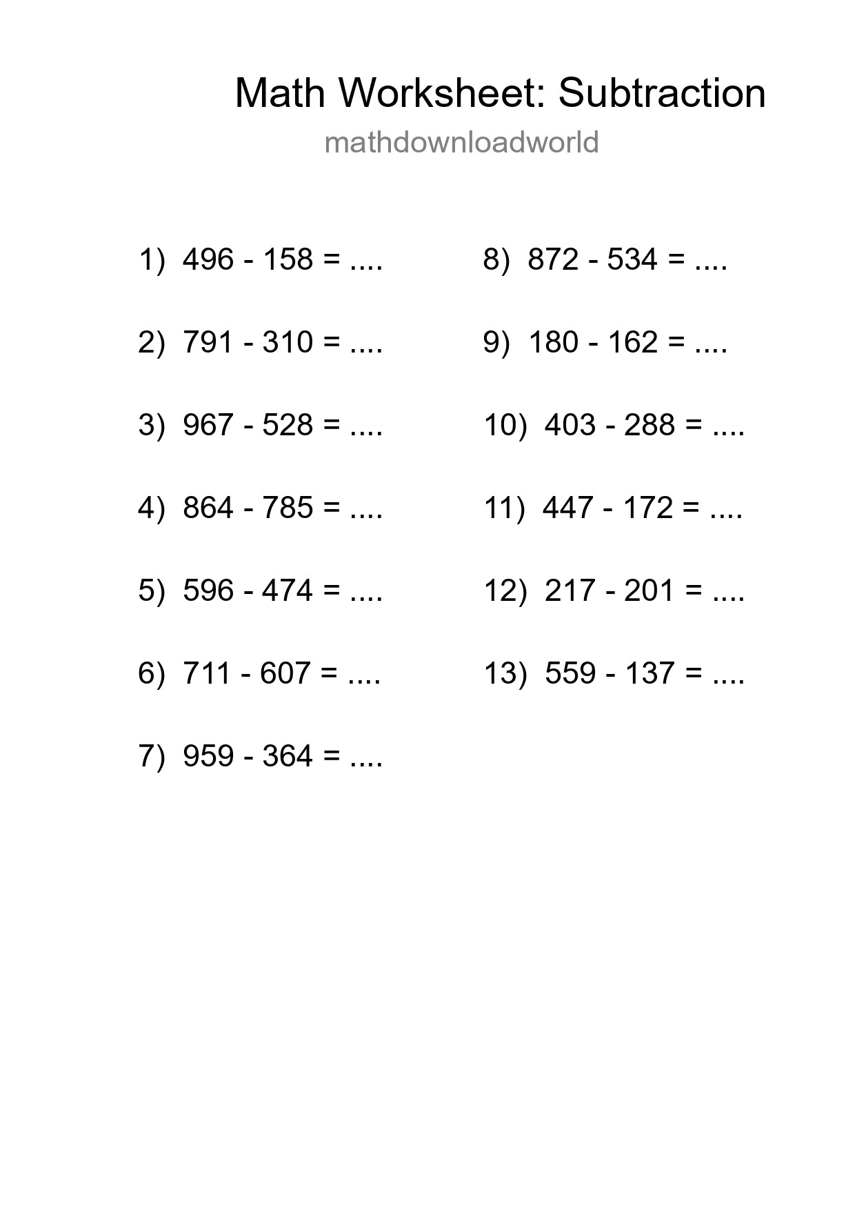 Free 13 Subtraction Math Worksheet For Grade 5 With Answers - Part 30