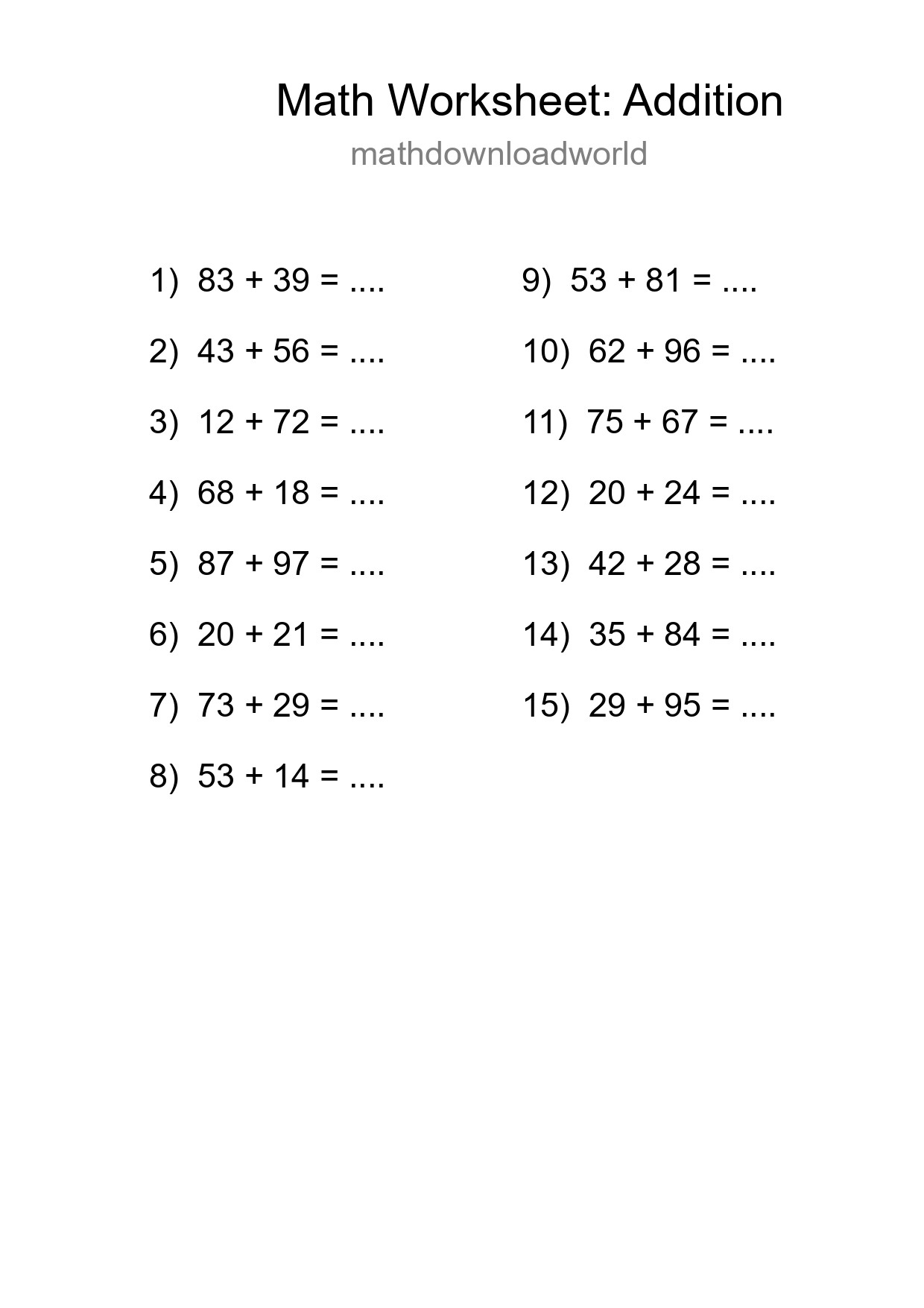 Free 15 Addition Math Worksheet For Grade 3 With Answers - Part 100