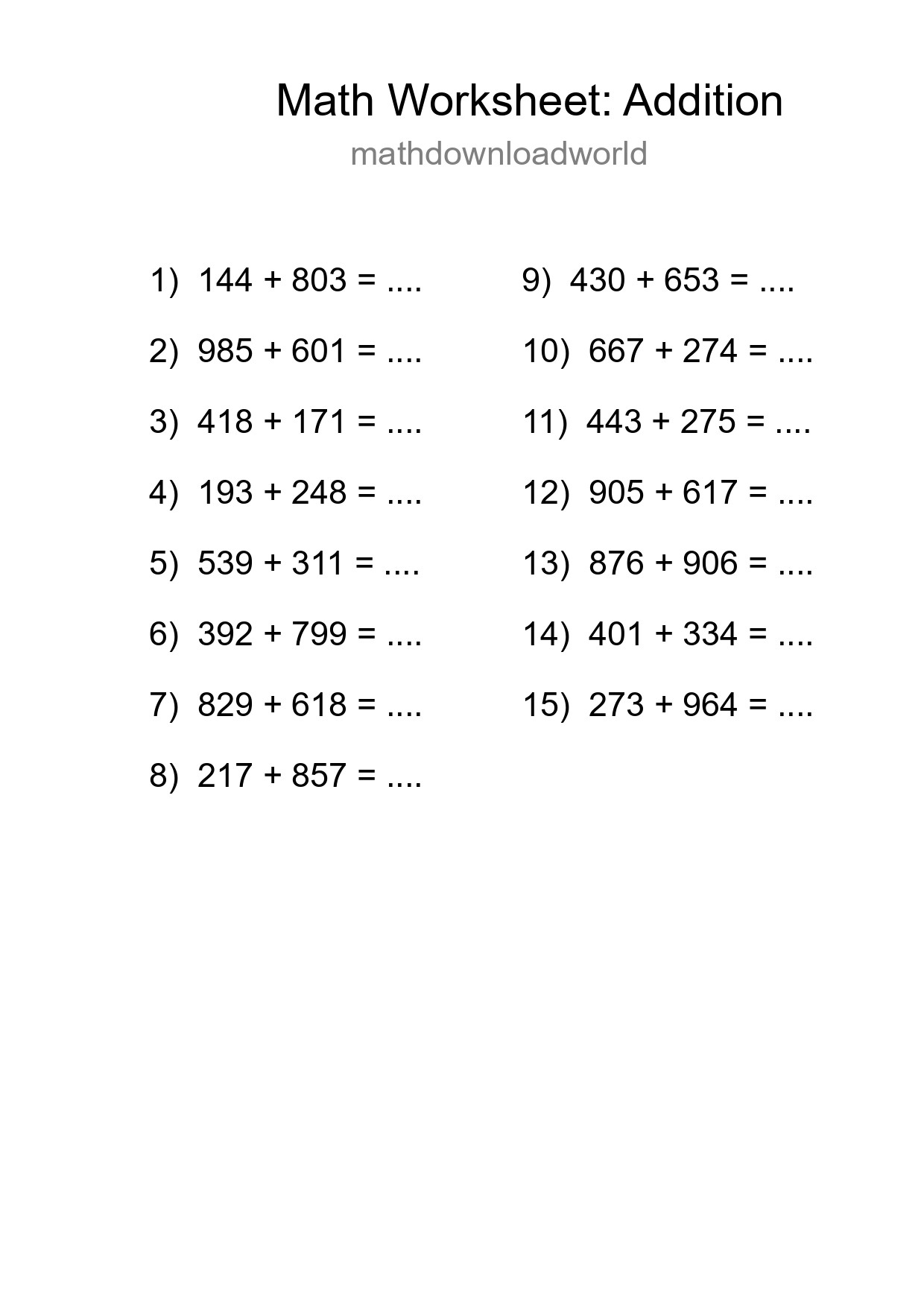 Free 15 Addition Math Worksheet For Grade 5 - Part 34