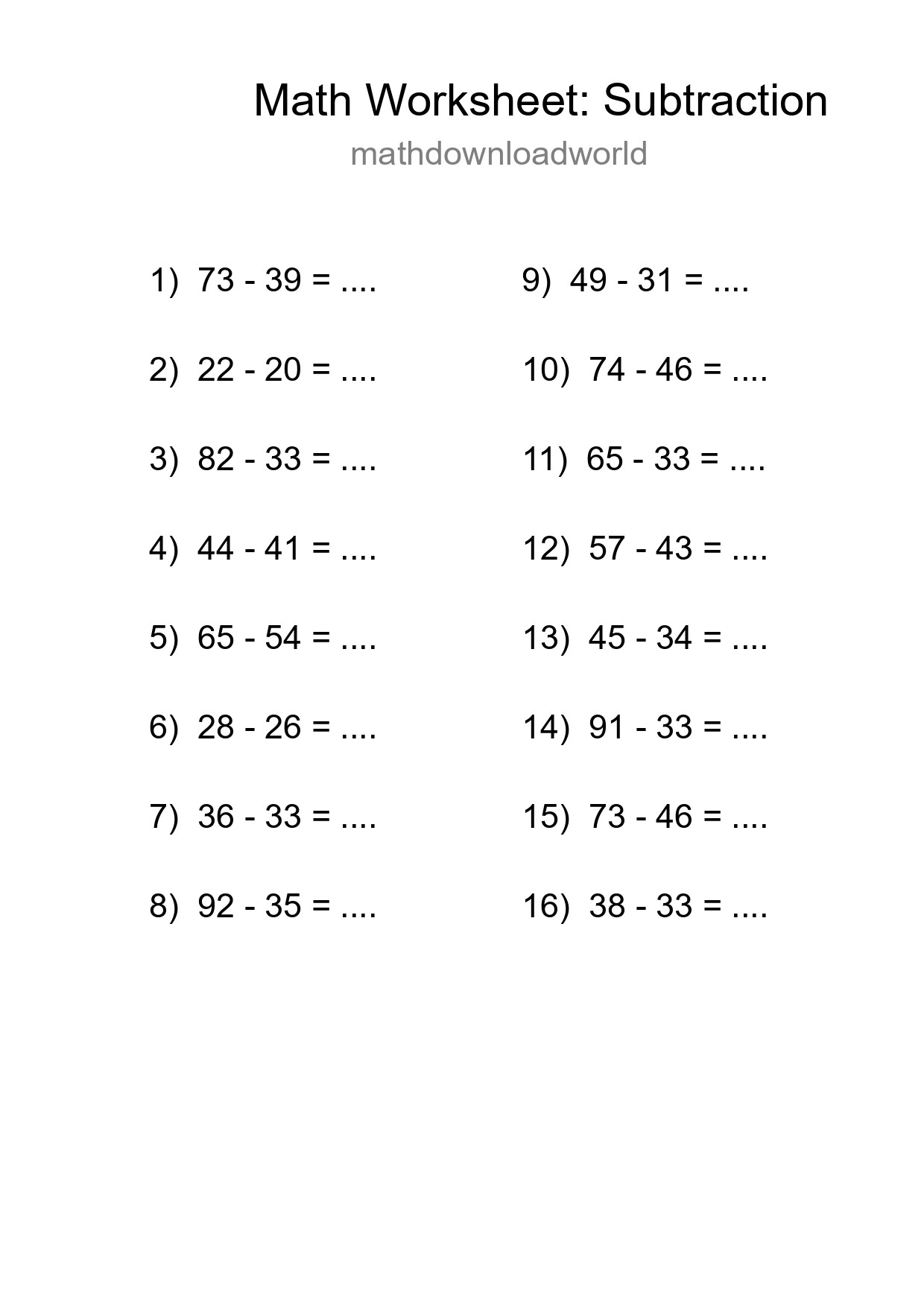 Free 16 Subtraction Math Worksheet For Grade 3 - Part 250