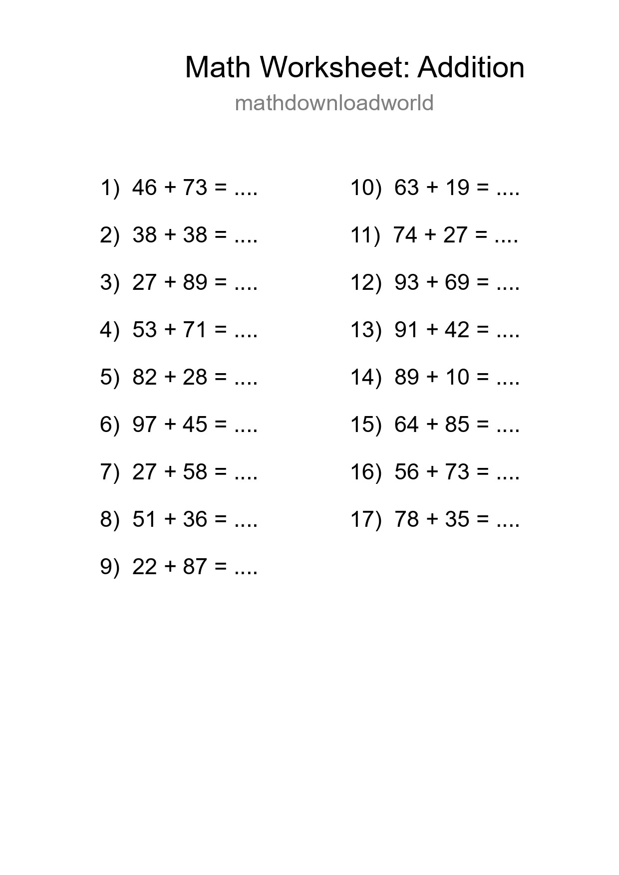 Free 17 Addition Math Worksheet For Grade 3 With Answers - Part 298