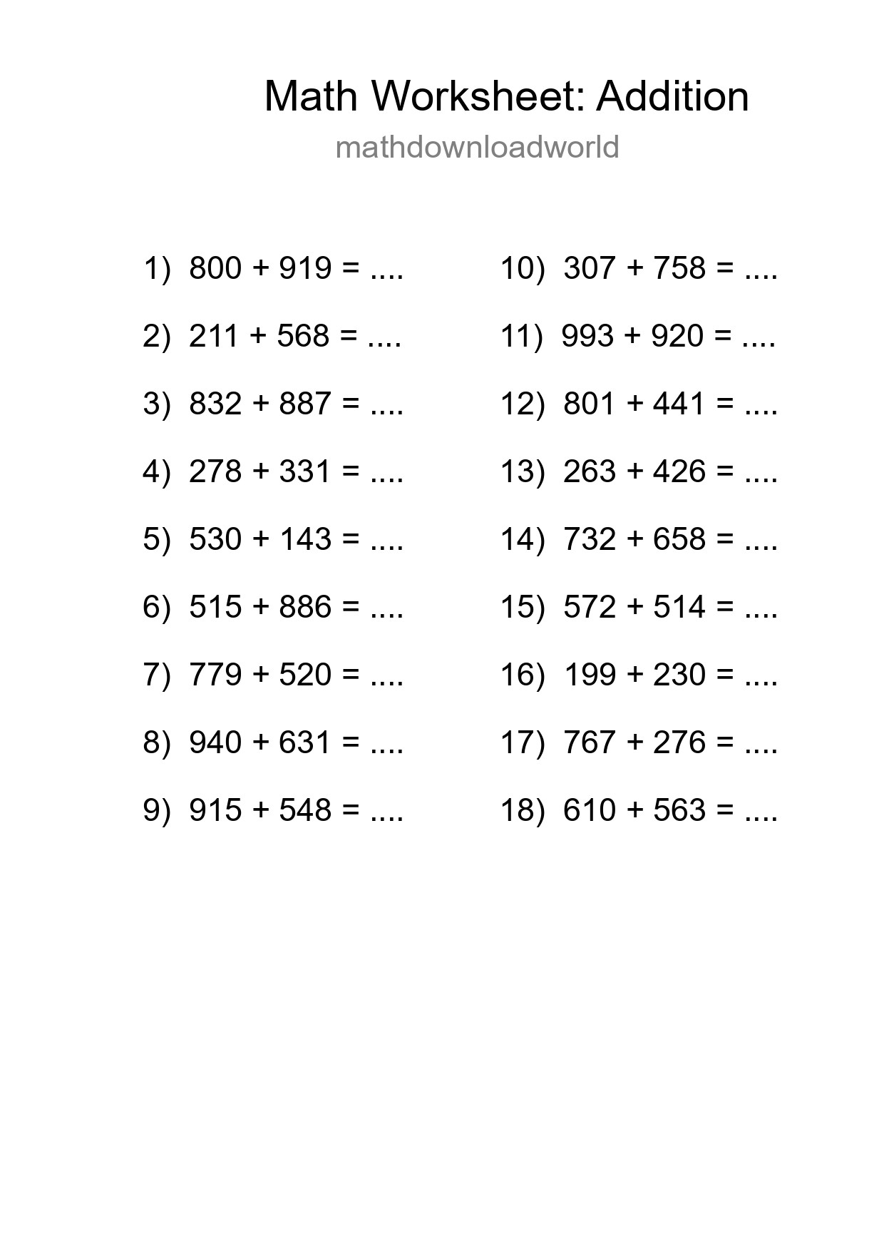 Free 18 Addition Math Worksheet For Grade 5 With Answers - Part 232