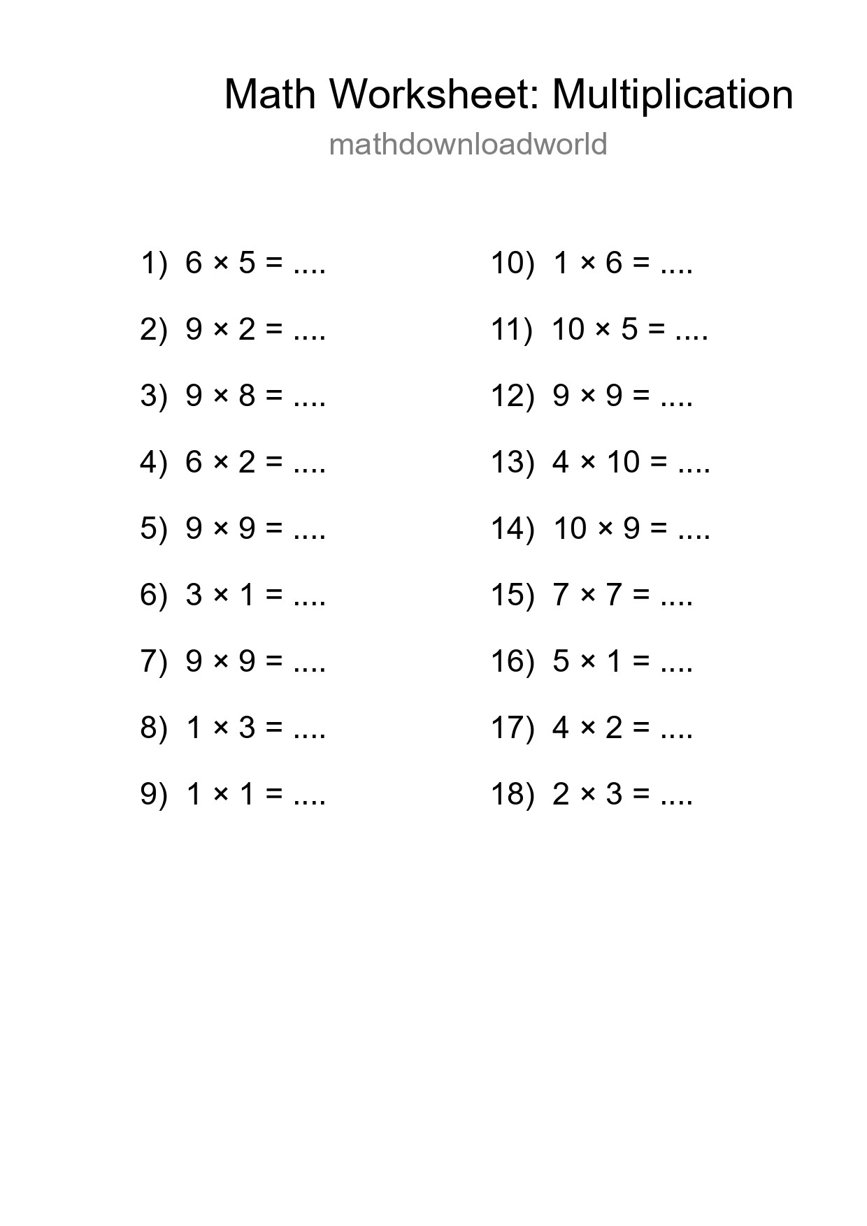 Free 18 Multiplication Math Worksheet For Grade 1 With Answers - Part 238