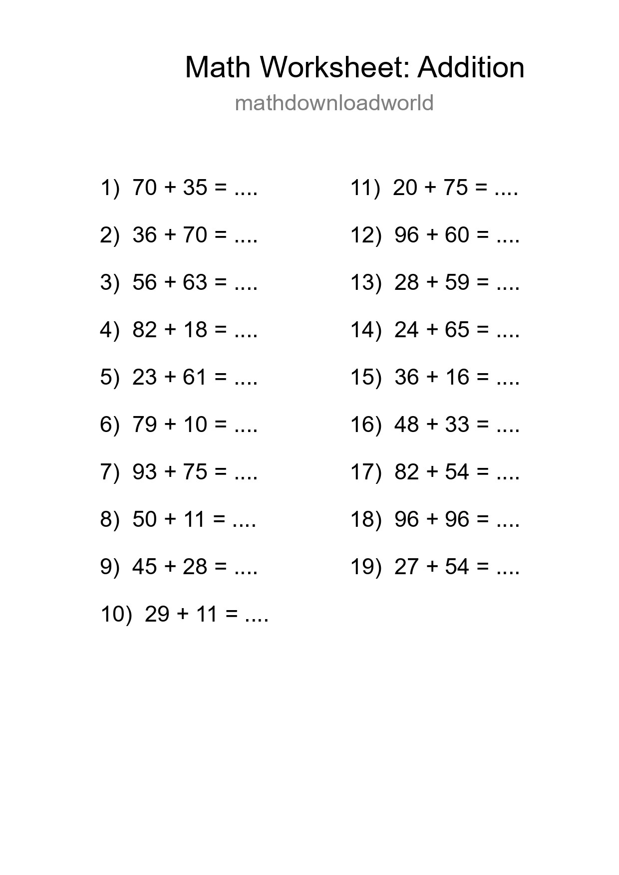 Free 19 Addition Math Worksheet For Grade 3 - Part 111