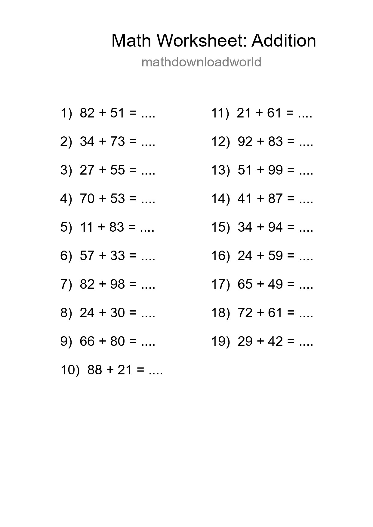 Free 19 Addition Math Worksheet For Grade 3 - Part 155
