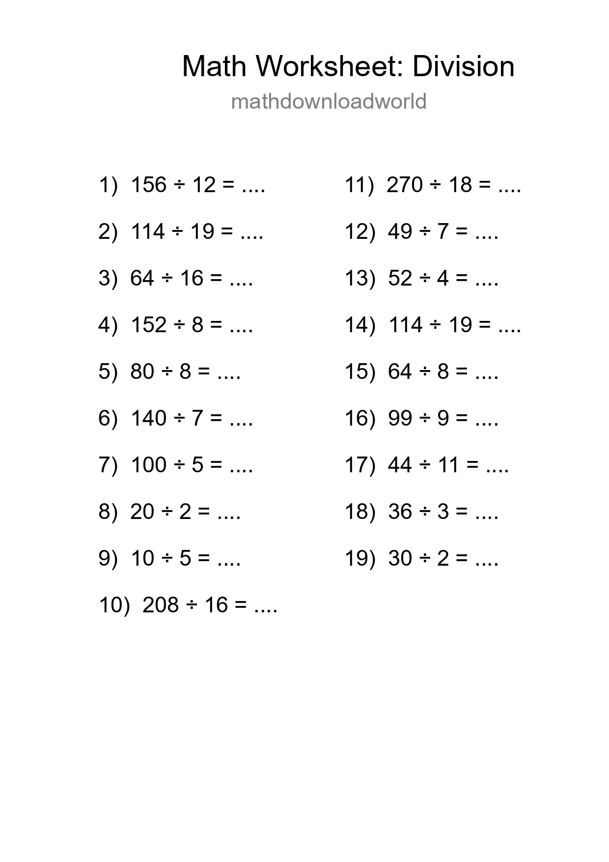 Free 19 Division Math Worksheet For Grade 2 With Answers - Part 246