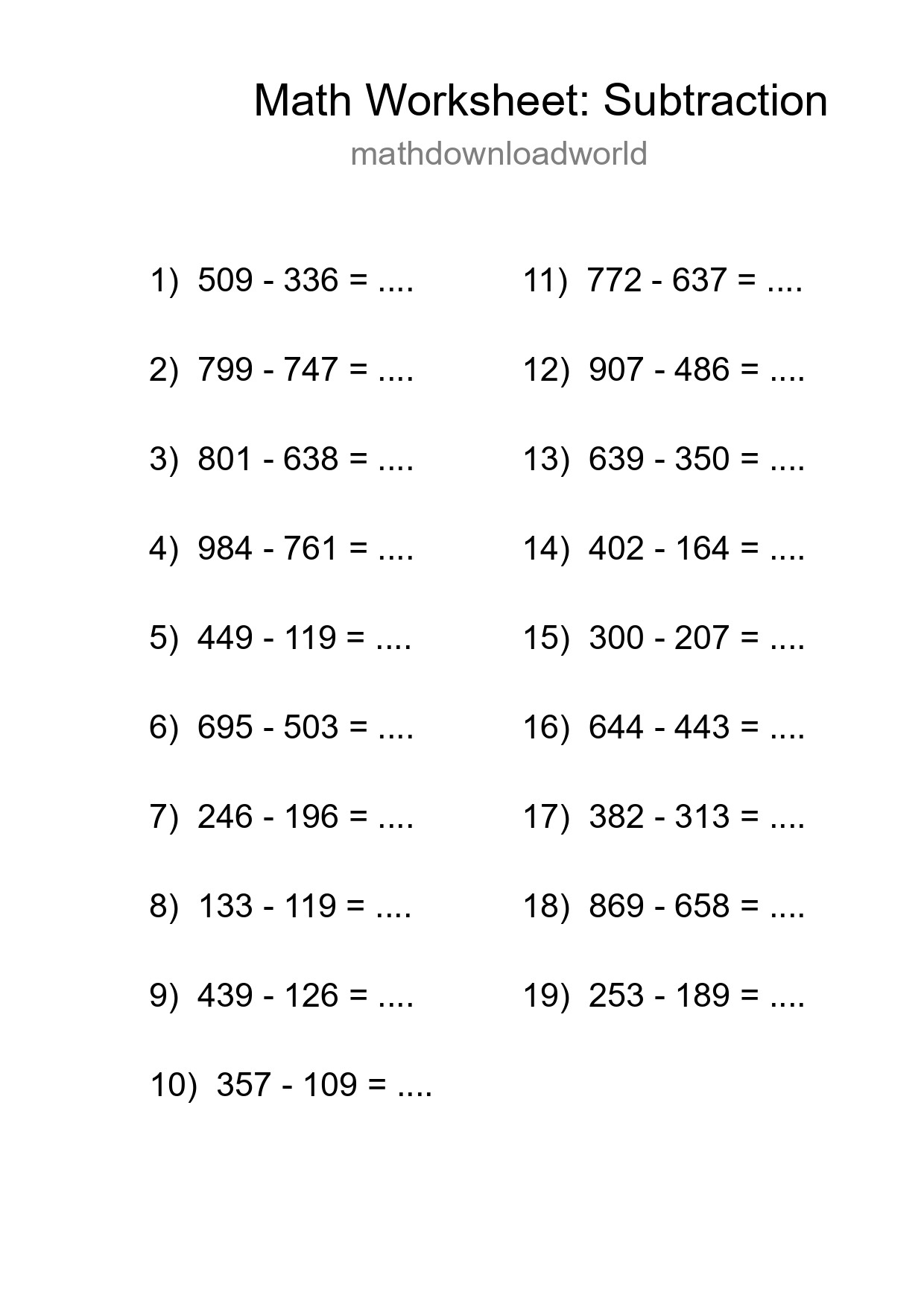 Free 19 Subtraction Math Worksheet For Grade 5 With Answers - Part 19