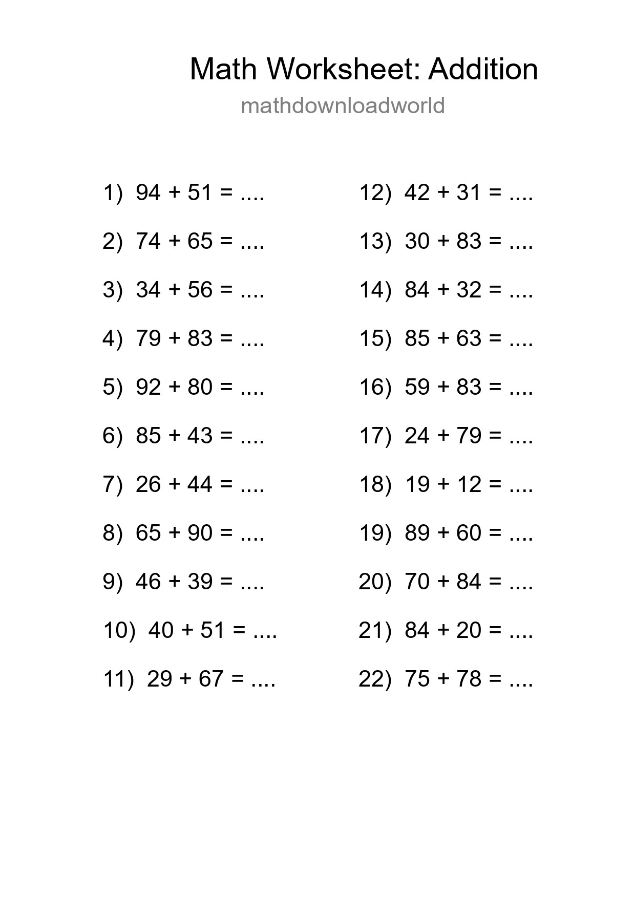 Free 22 Addition Math Worksheet For Grade 3 - Part 276