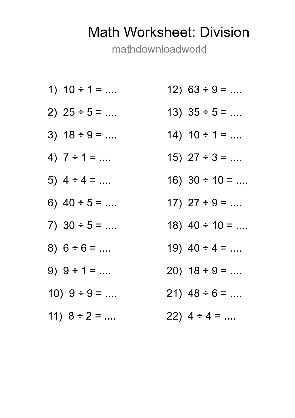 Free 22 Division Math Worksheet For Grade 1 - Part 147