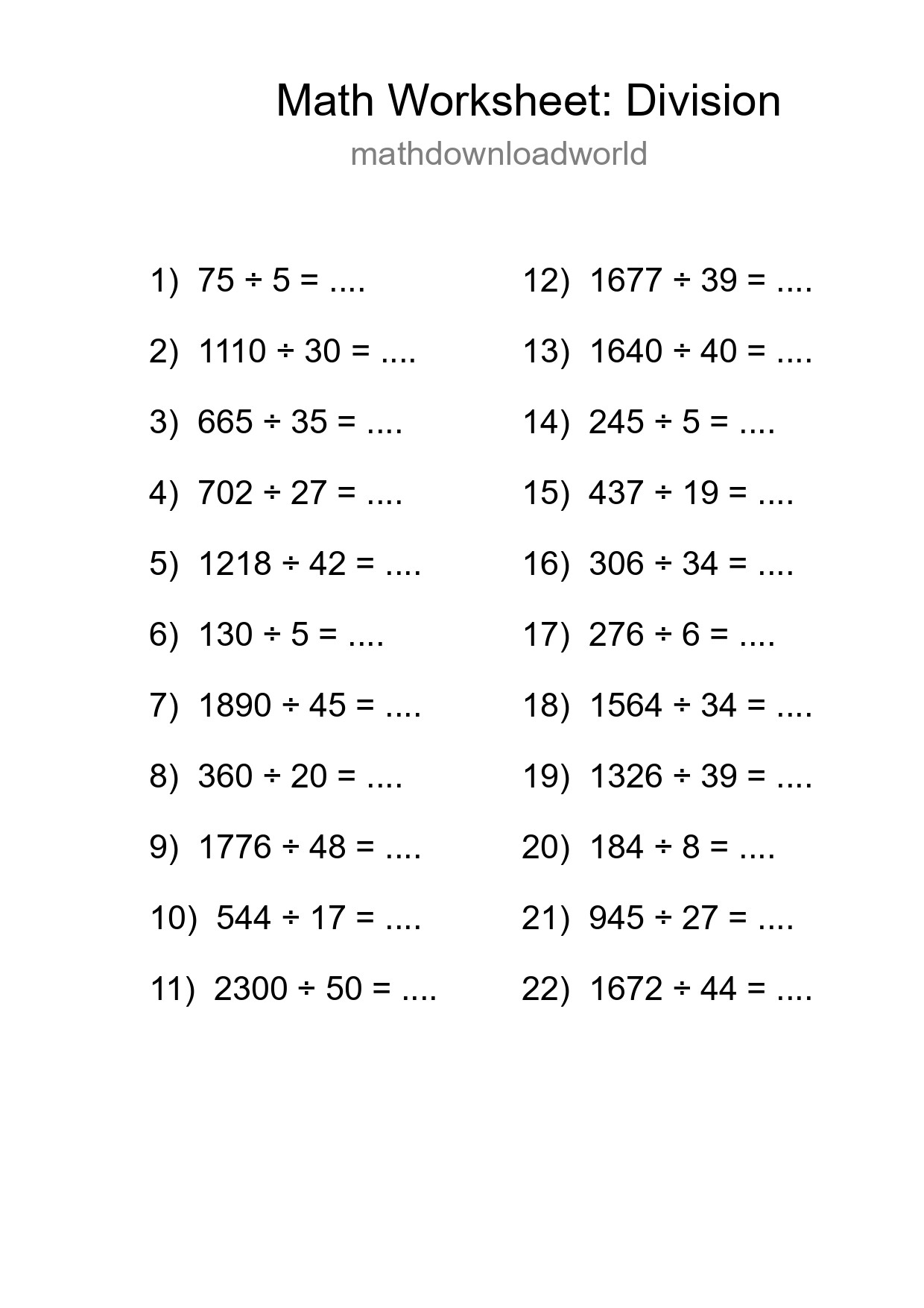 Free 22 Division Math Worksheet For Grade 2 With Answers - Part 191