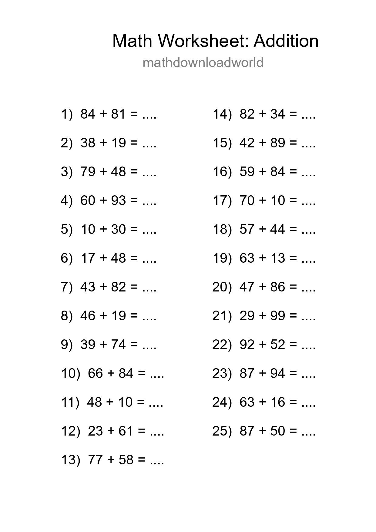 Free 25 Addition Math Worksheet For Grade 3 With Answers - Part 199