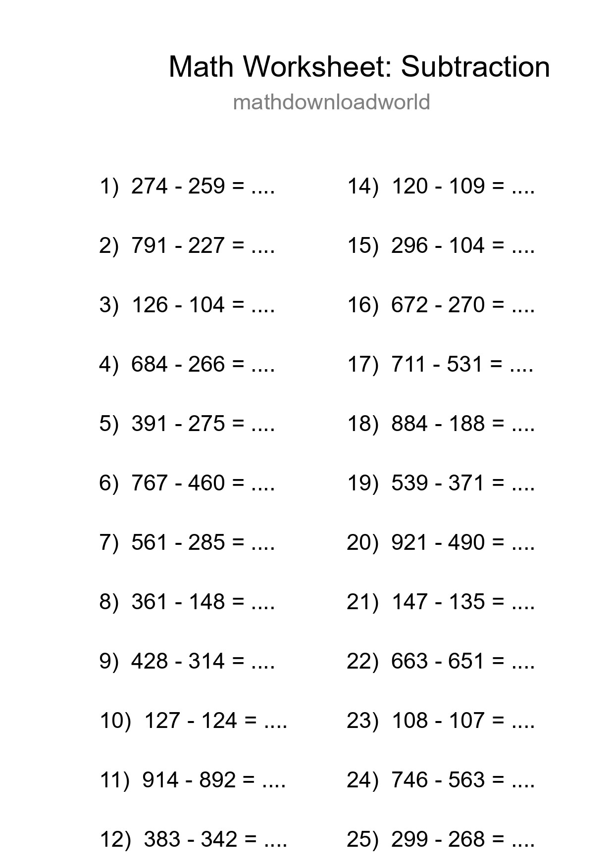 Free 25 Subtraction Math Worksheet For Grade 5 - Part 52