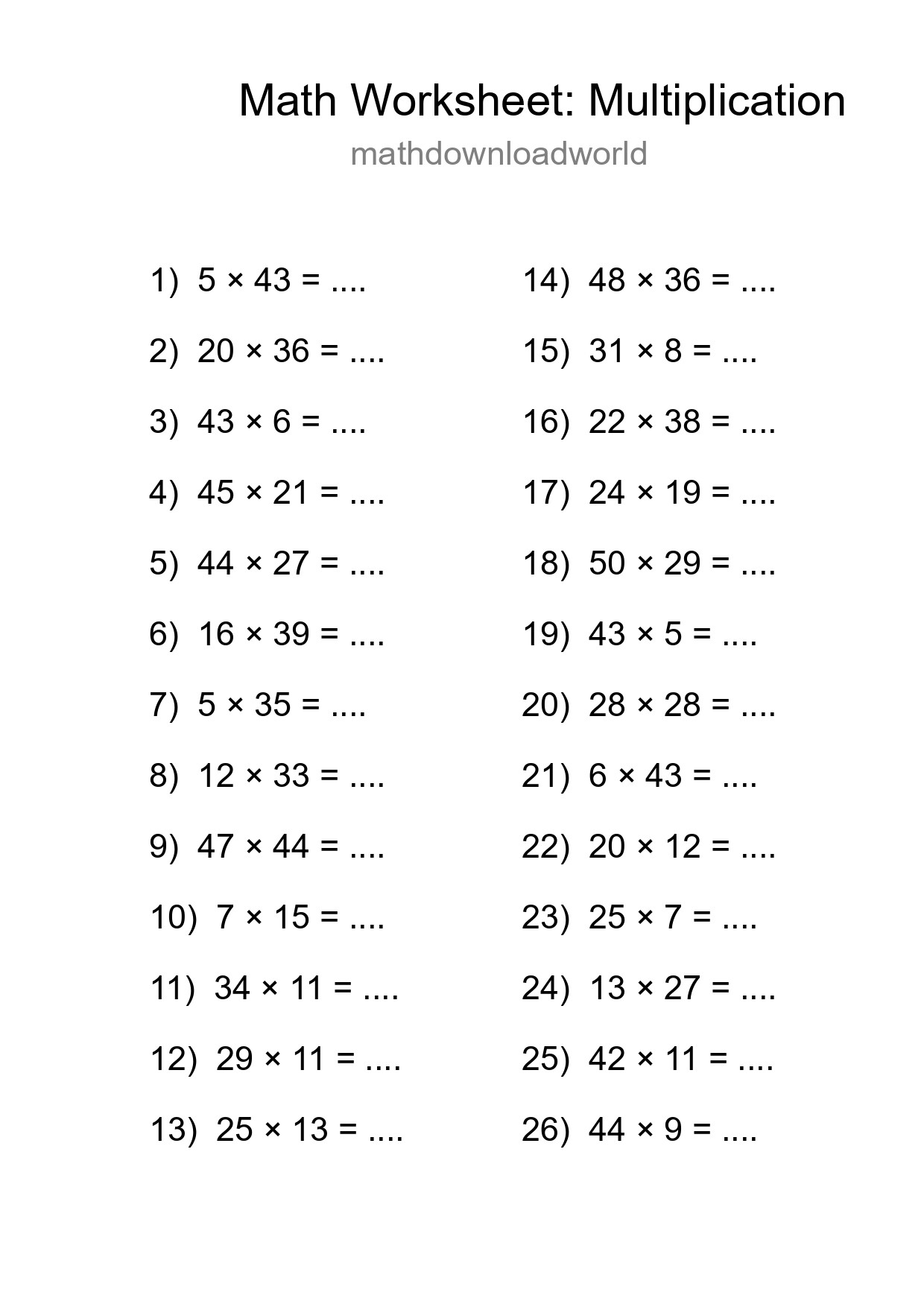 Free 26 Multiplication Math Worksheet For Grade 2 - Part 271