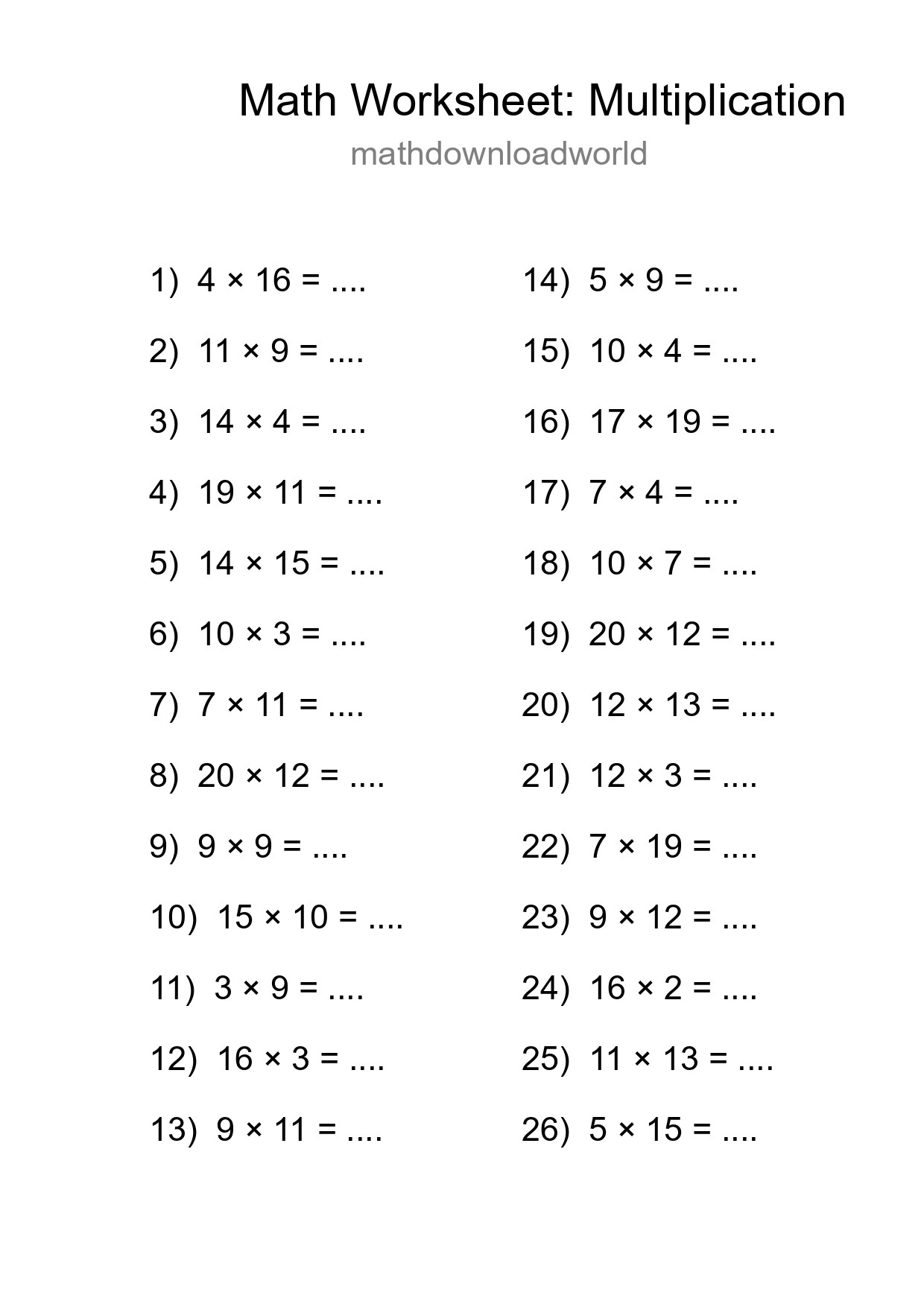 Free 26 Multiplication Math Worksheet For Grade 2 With Answers - Part 161