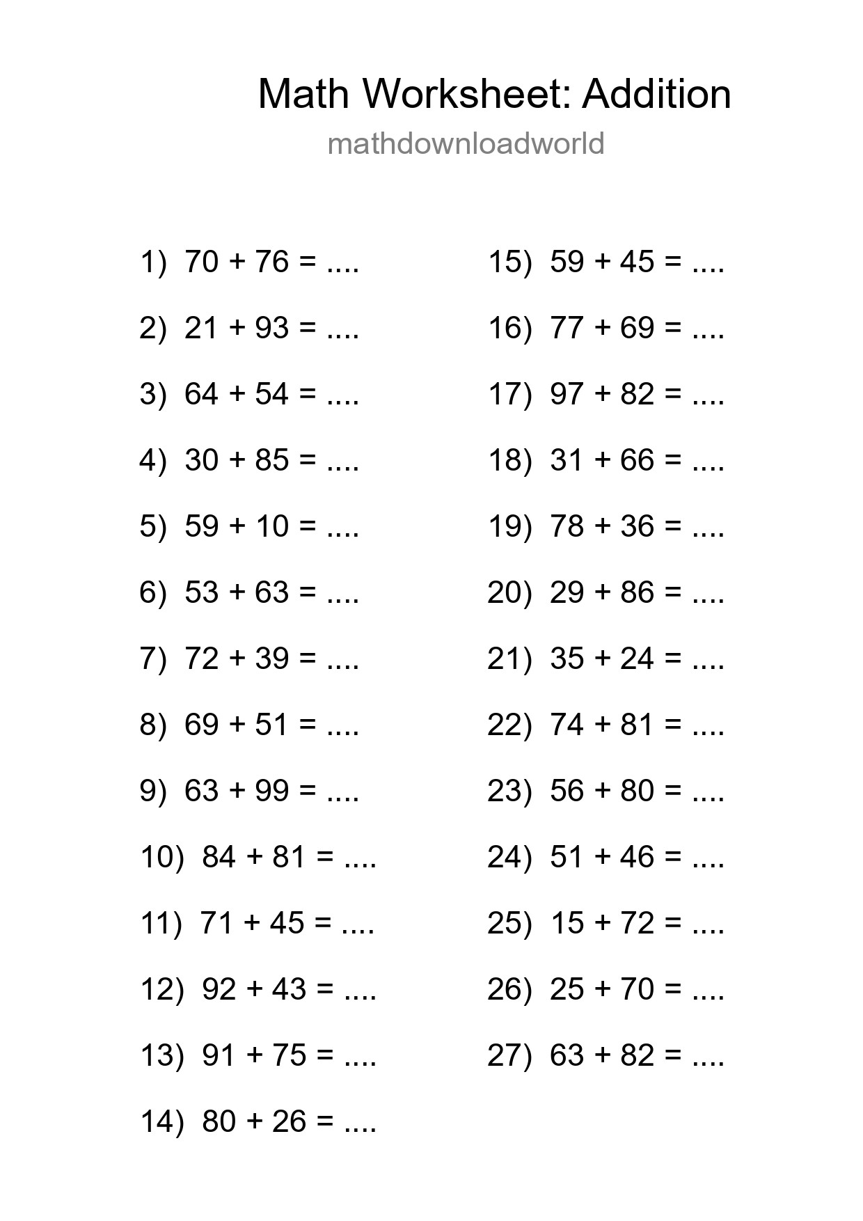 Free 27 Addition Math Worksheet For Grade 3 - Part 210