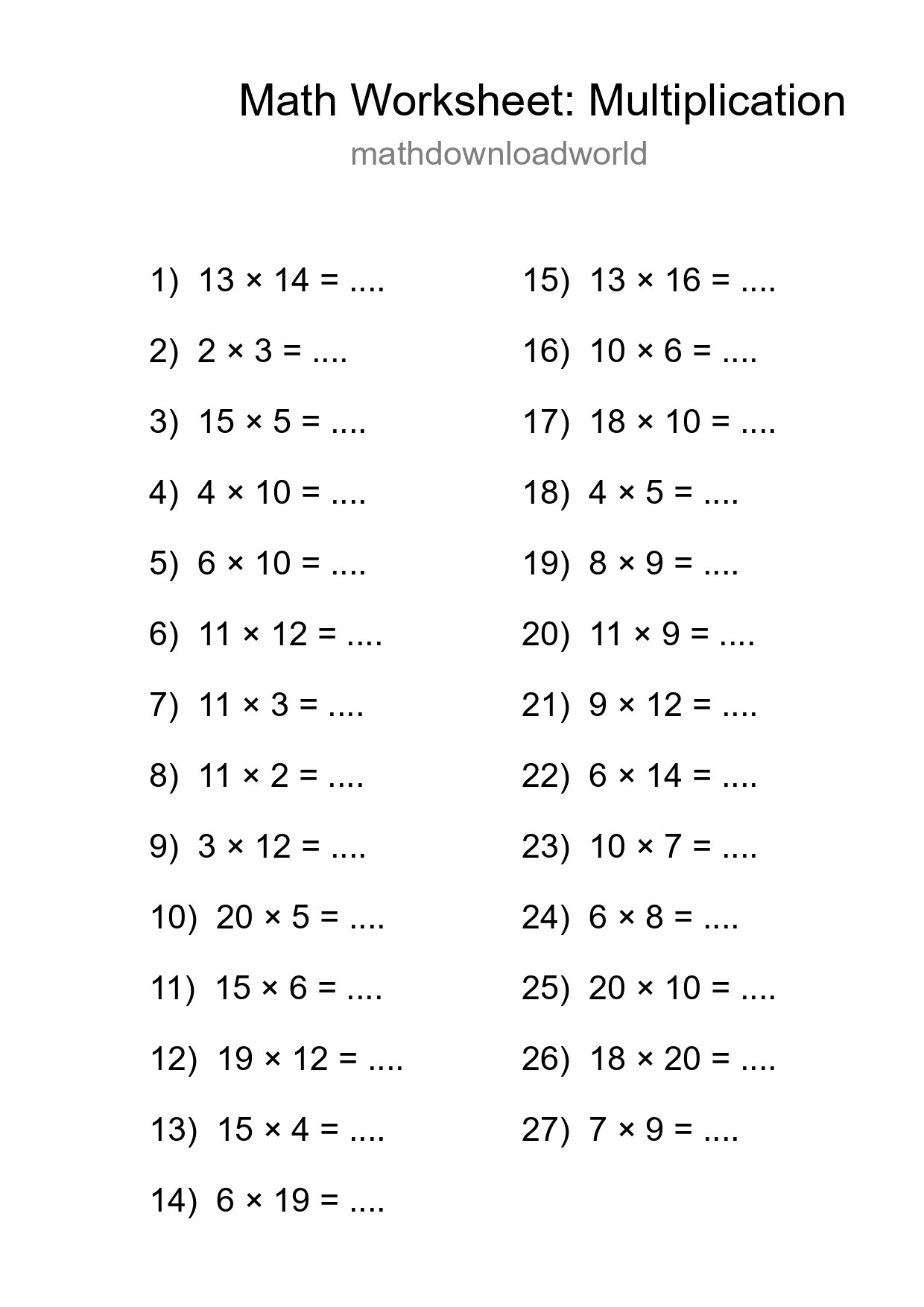 Free 27 Multiplication Math Worksheet For Grade 2 - Part 282