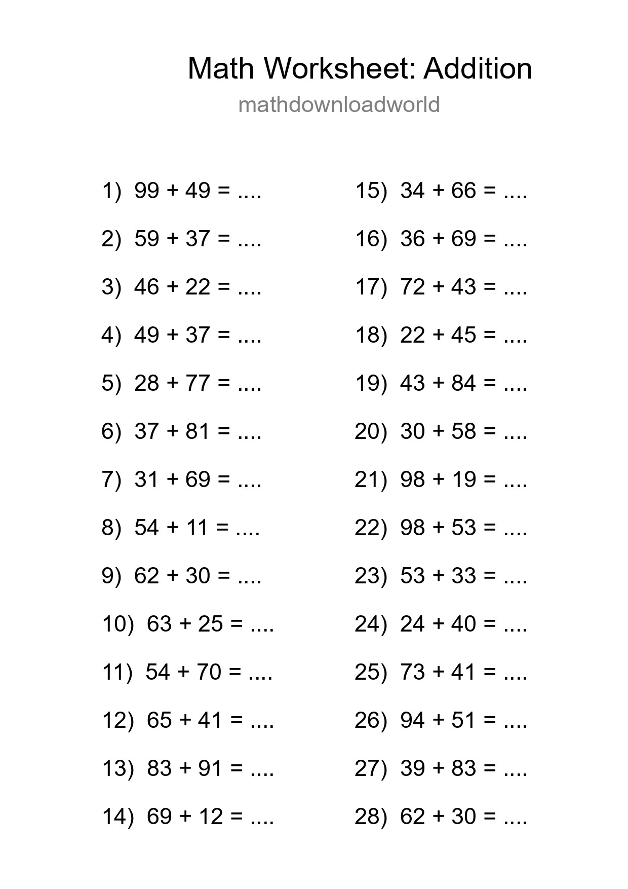 Free 28 Addition Math Worksheet For Grade 3 With Answers - Part 67