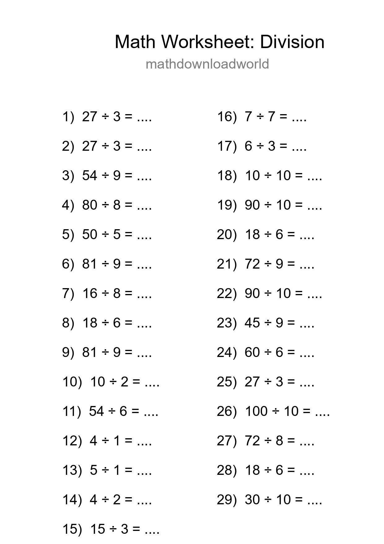 Free 29 Division Math Worksheet For Grade 1 - Part 213