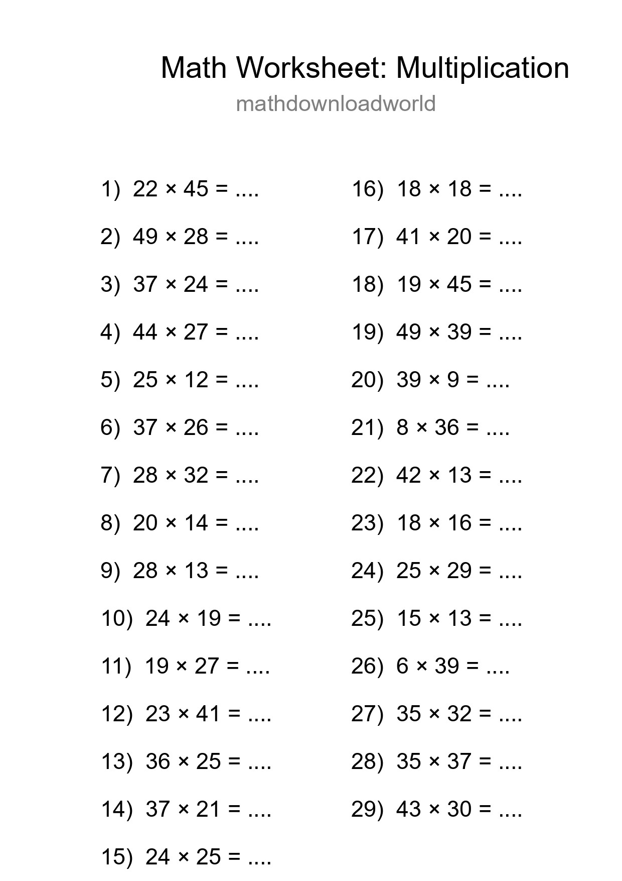 Free 29 Multiplication Math Worksheet For Grade 2 - Part 260