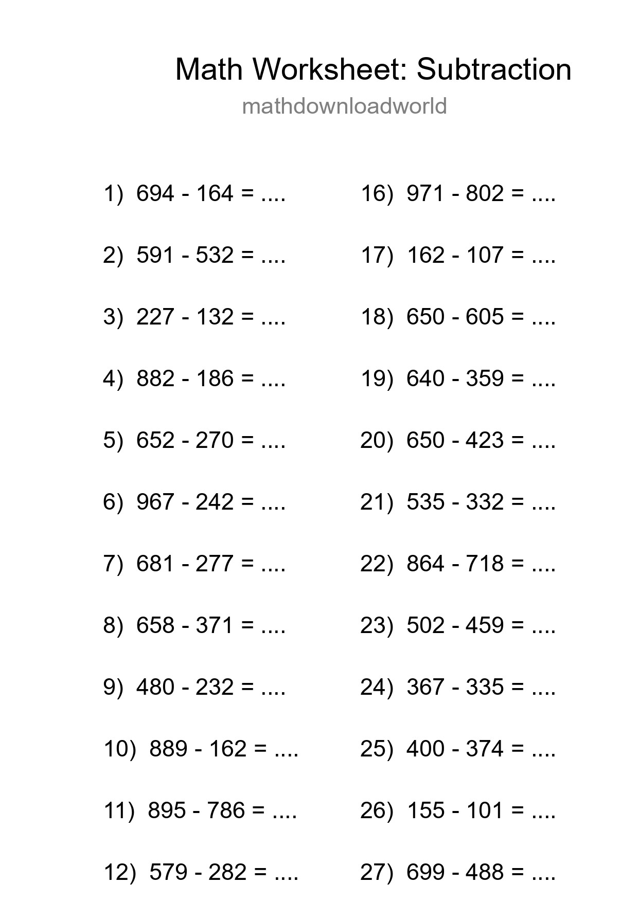 Free 29 Subtraction Math Worksheet For Grade 5 - Part 228