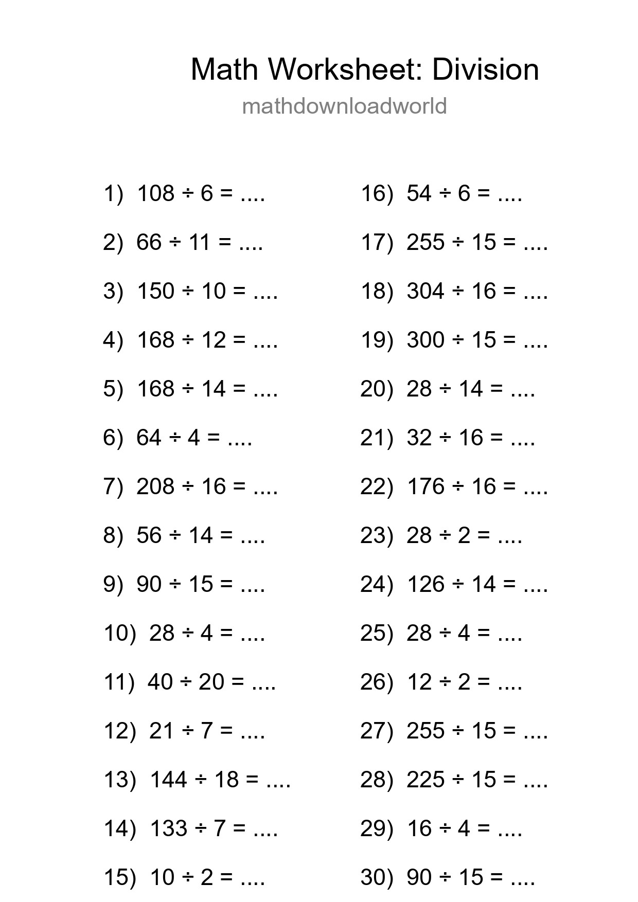 Free 30 Division Math Worksheet For Grade 2 With Answers - Part 92
