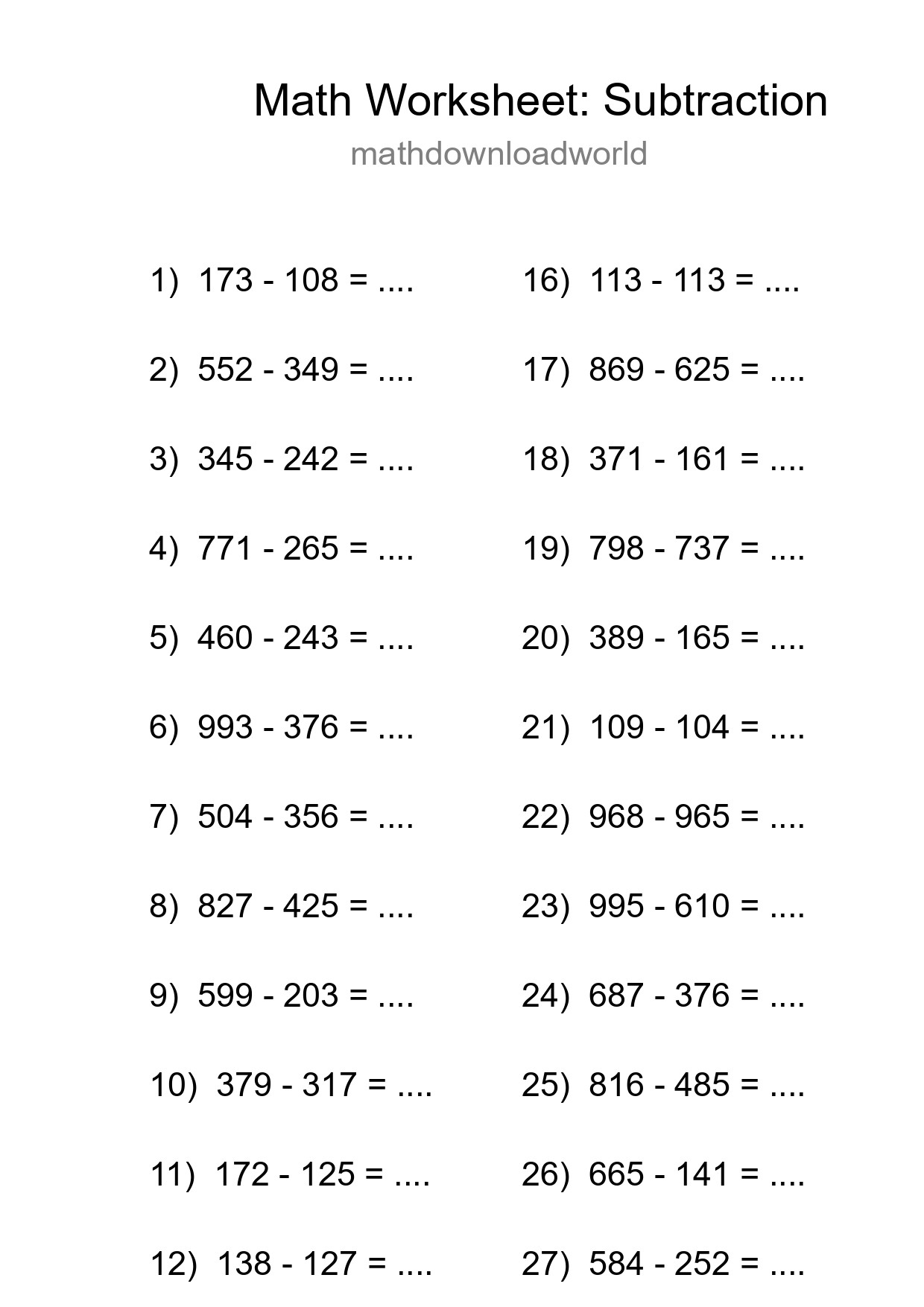 Free 30 Subtraction Math Worksheet For Grade 5 - Part 239