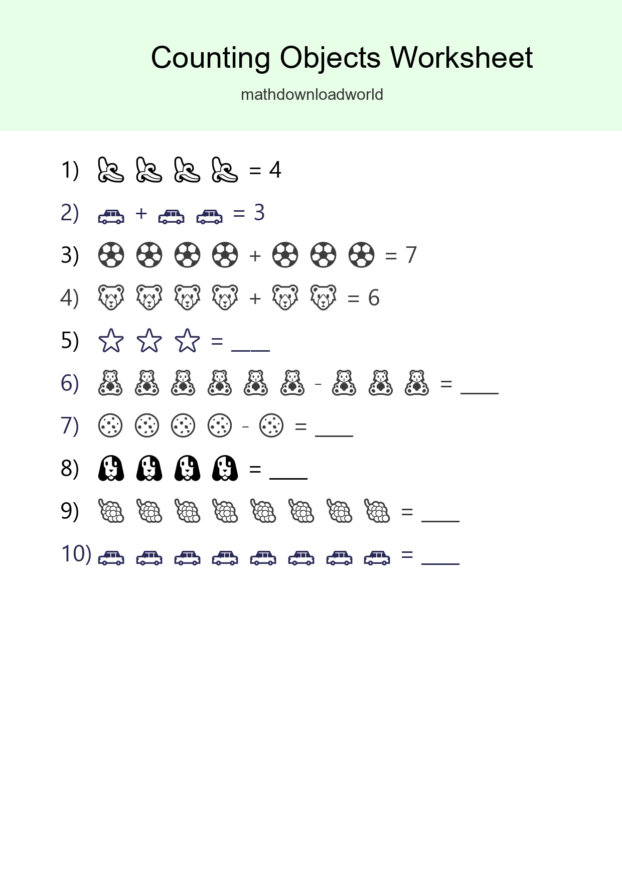 Free Counting Objects Worksheet For Kindergarten Printable - Part 146