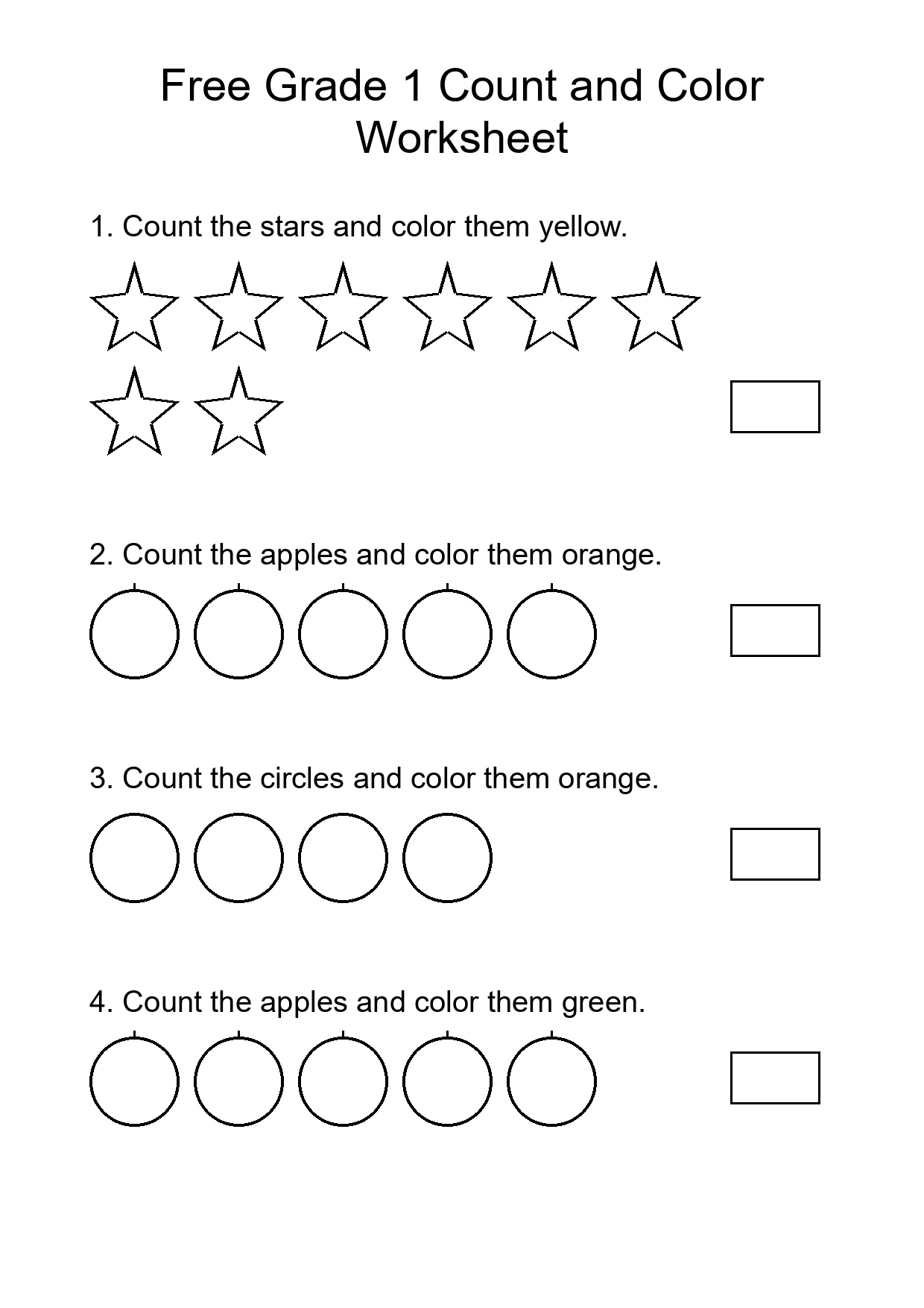 Free Grade 1 Count and Color Worksheet