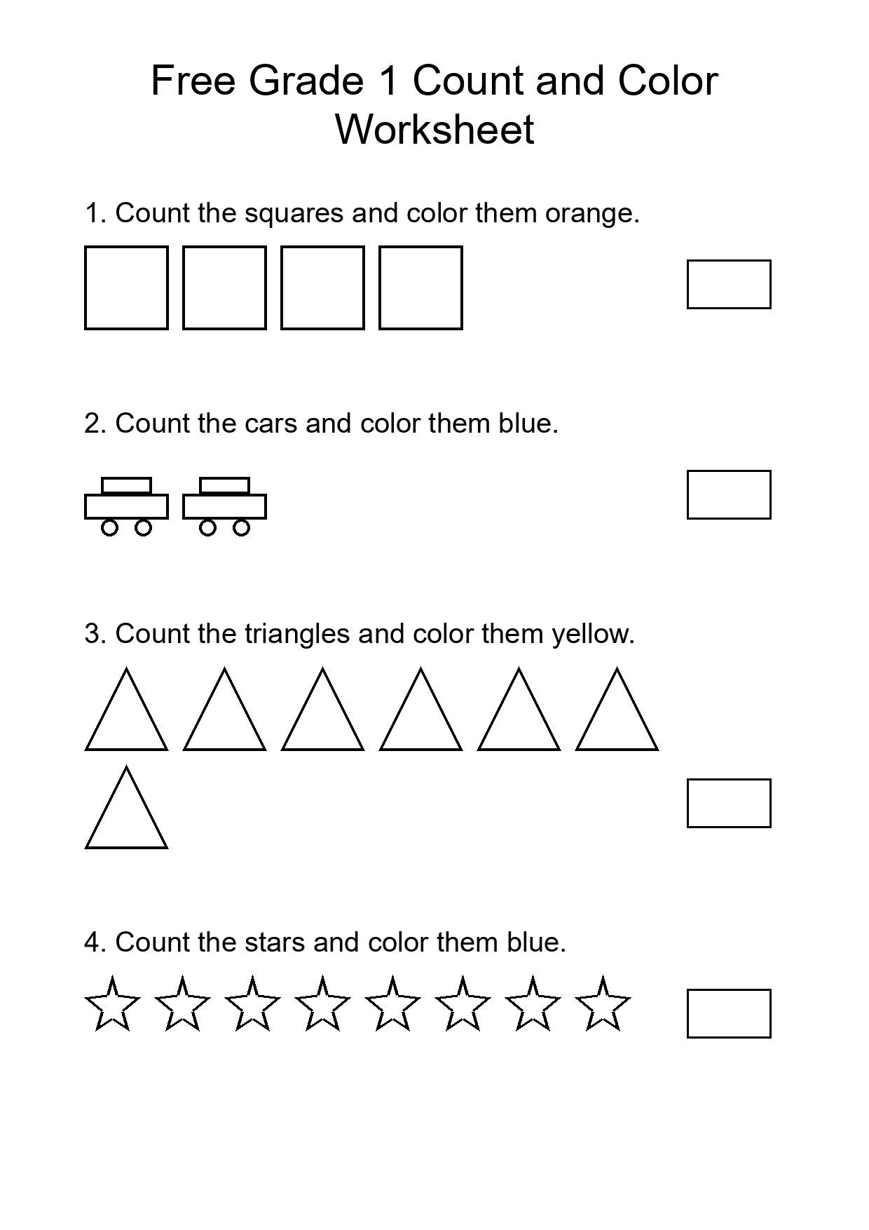 Free Grade 1 Count and Color Worksheet