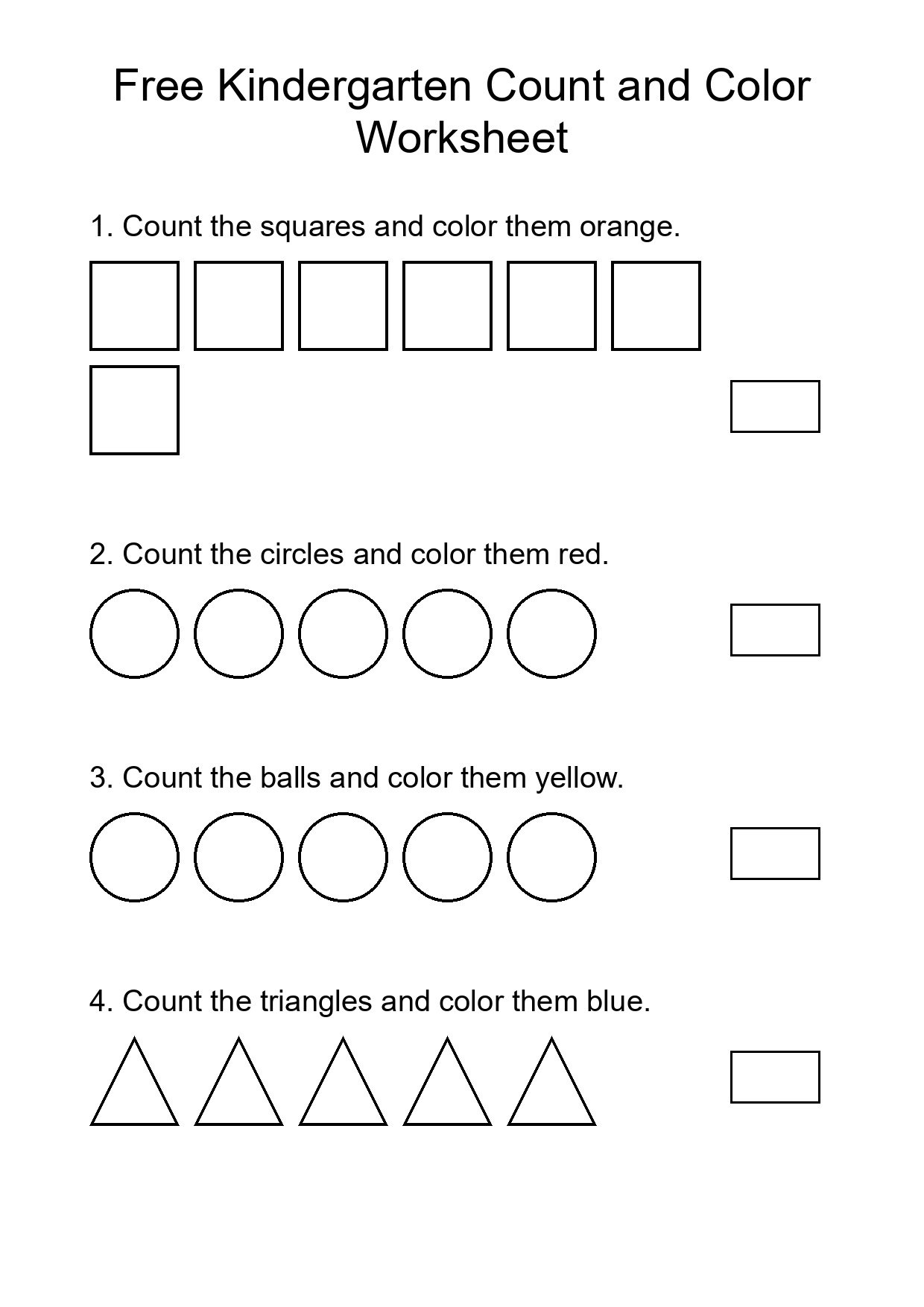 Free Kindergarten Count and Color Worksheet
