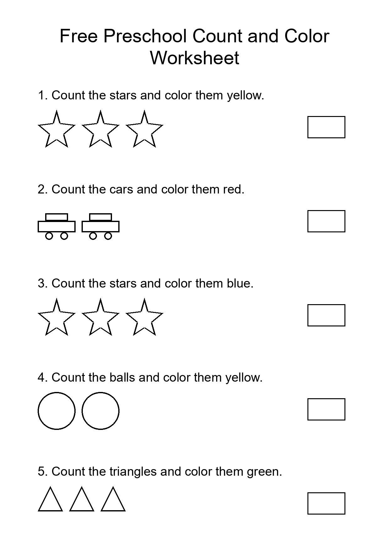 Free Preschool Count and Color Worksheet