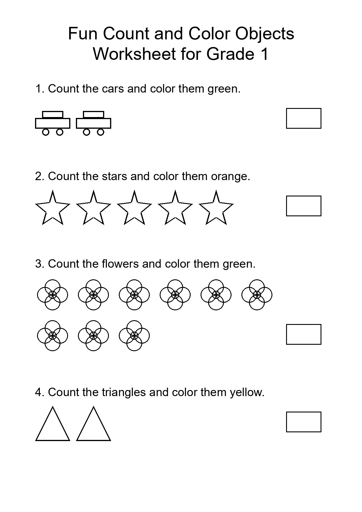 Fun Count and Color Objects Worksheet for Grade 1