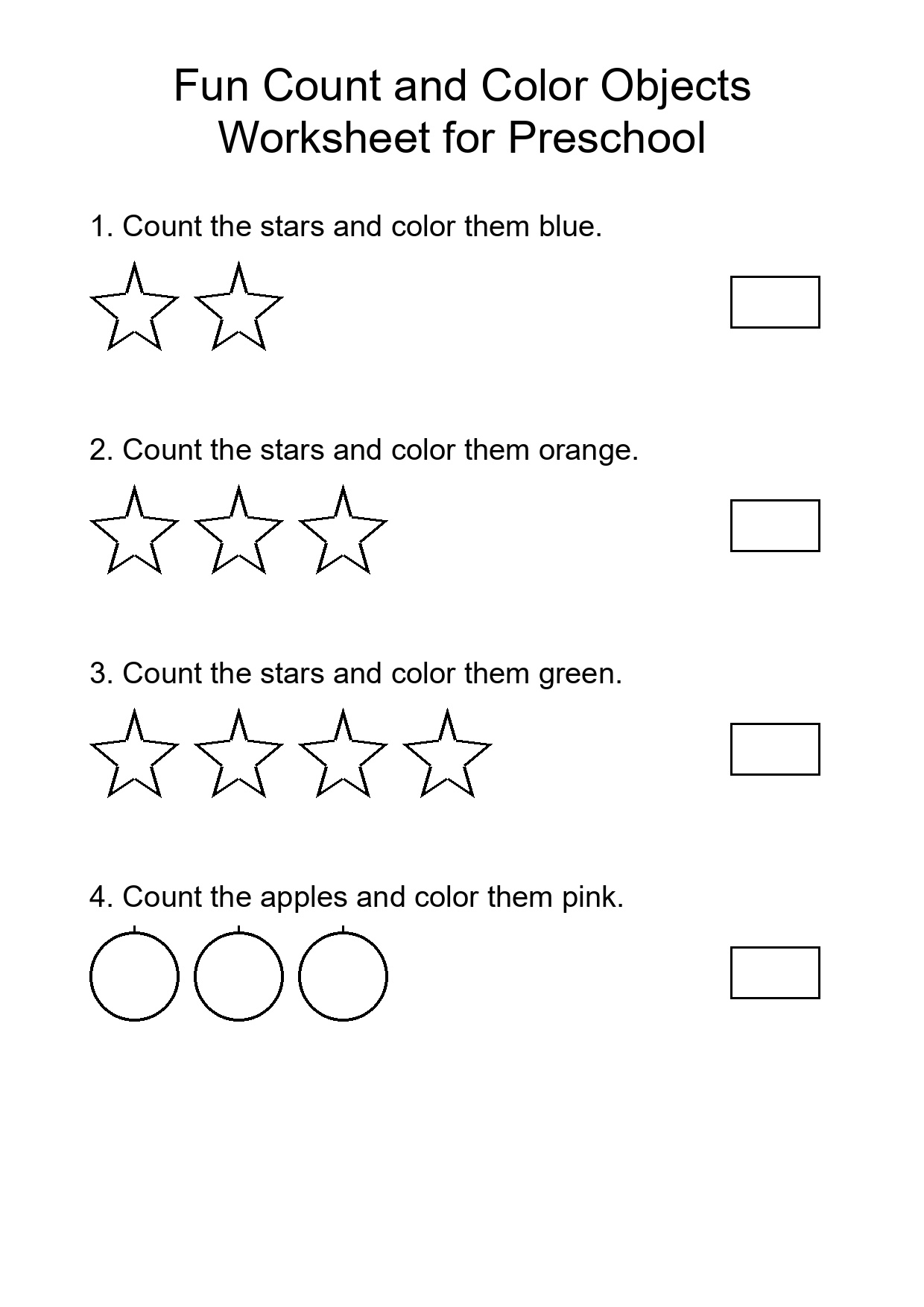 Fun Count and Color Objects Worksheet for Preschool