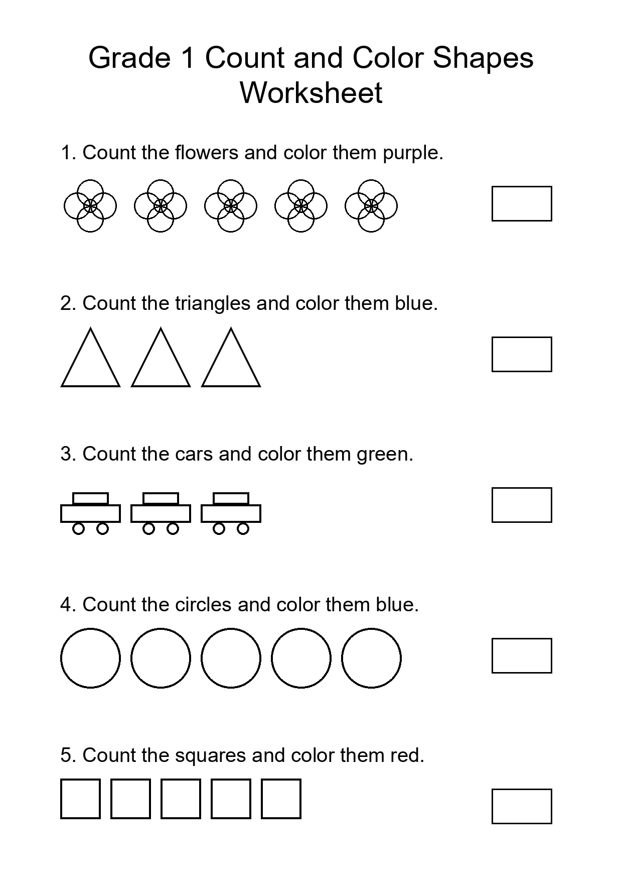 Grade 1 Count and Color Shapes Worksheet