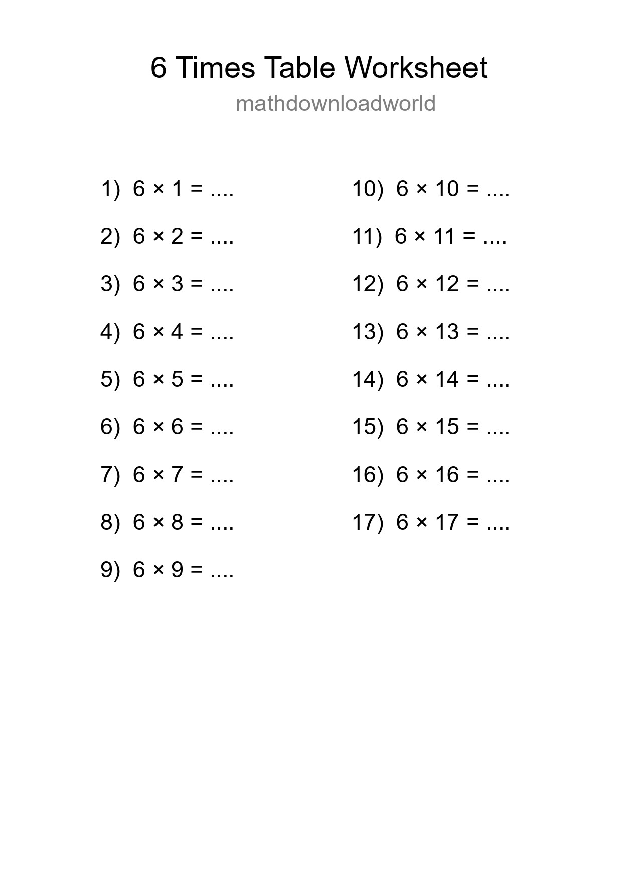 Grade 3 Multiplication Table 6 Practice - Part 108