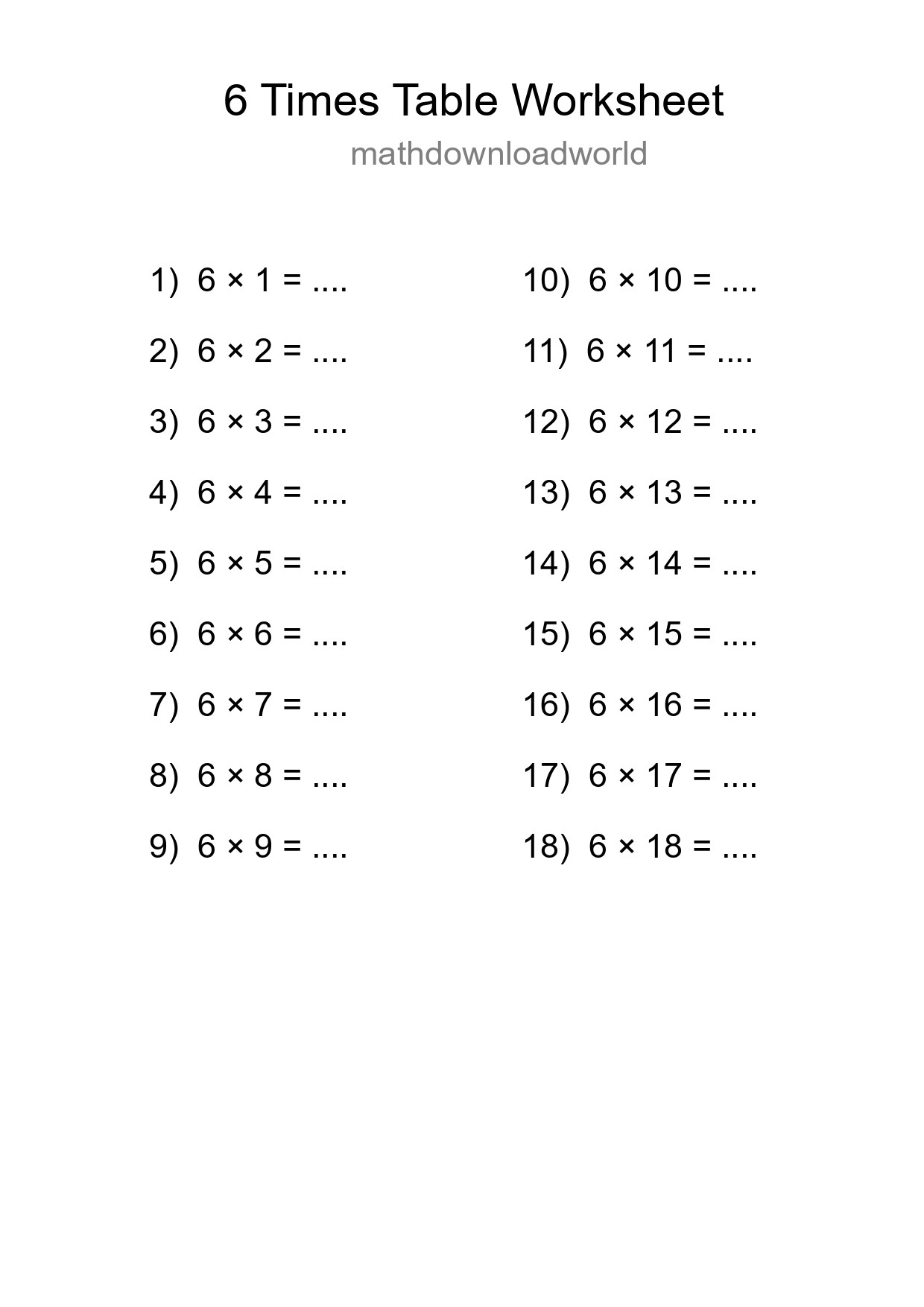 Grade 3 Multiplication Table 6 Practice - Part 218
