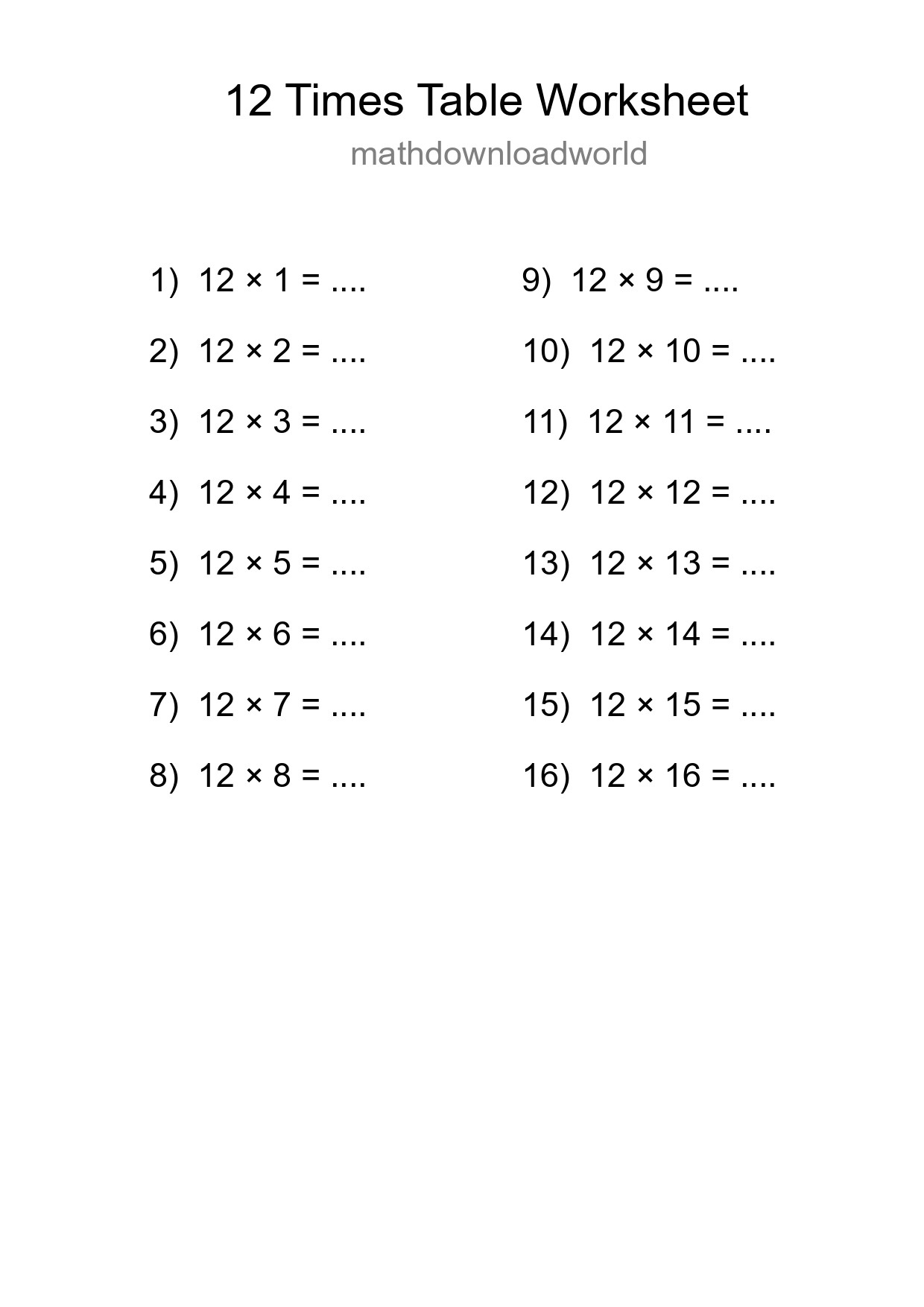 Grade 4 Multiplication Table 12 Practice - Part 229
