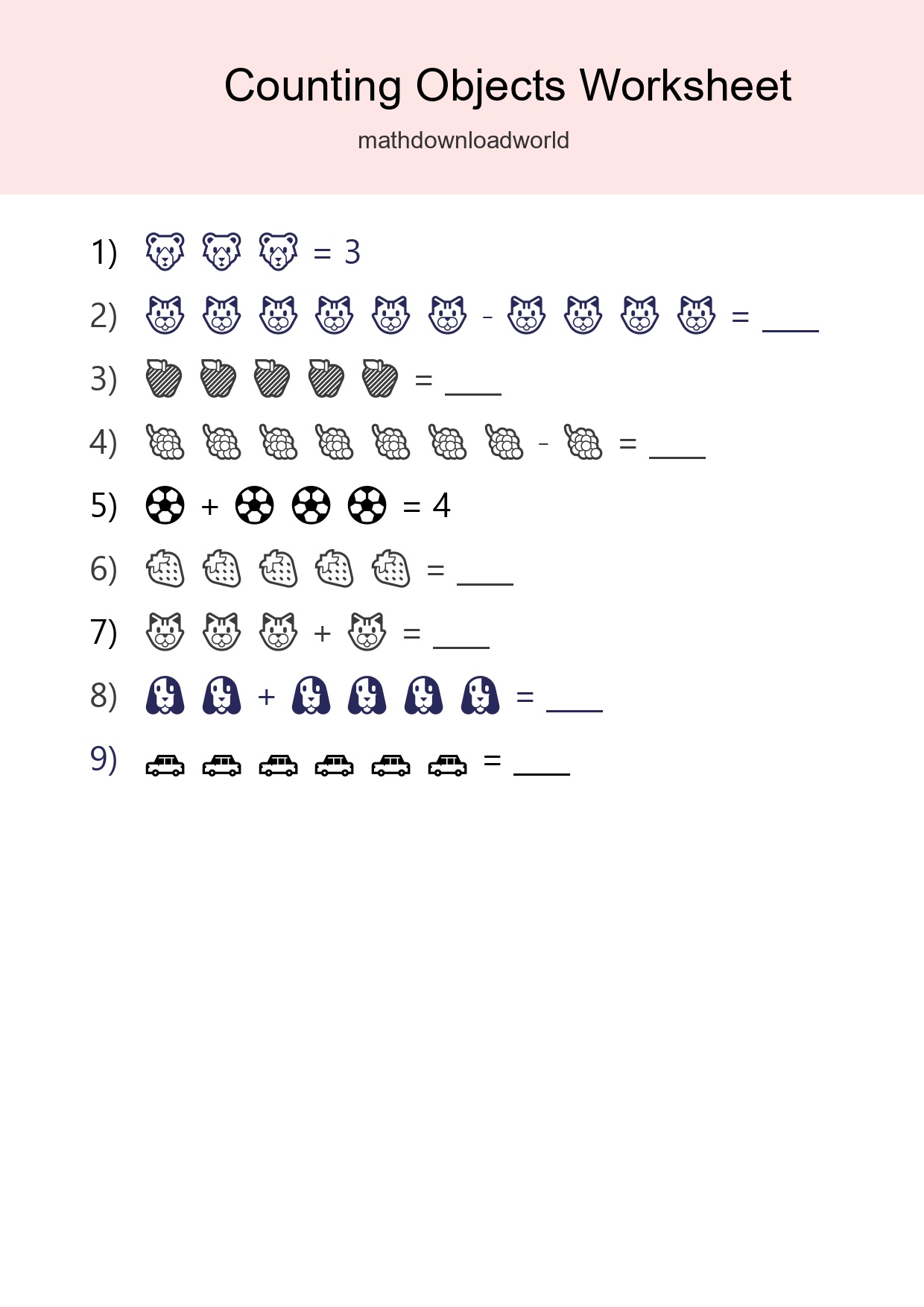 Kindergarten Count The Objects Worksheet - Part 278