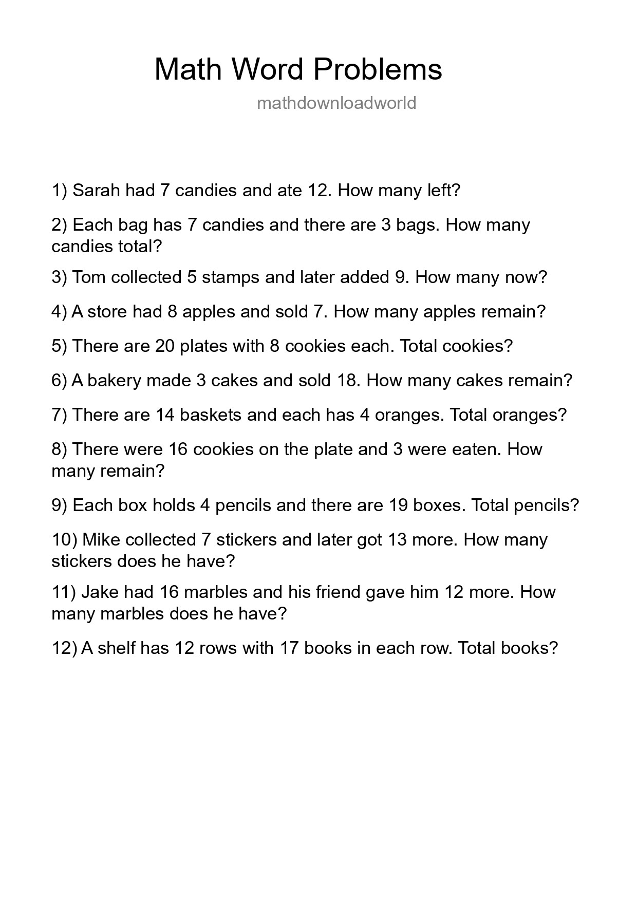 Math Word Problem Worksheet