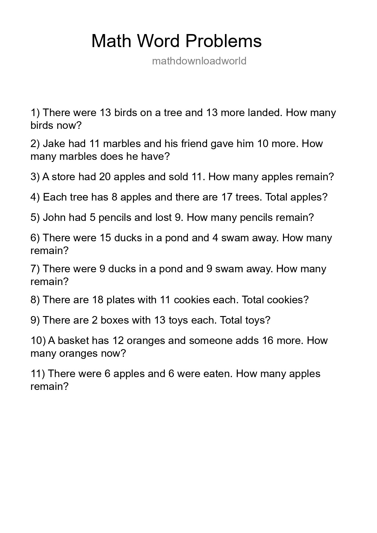 Math Word Problem Worksheet