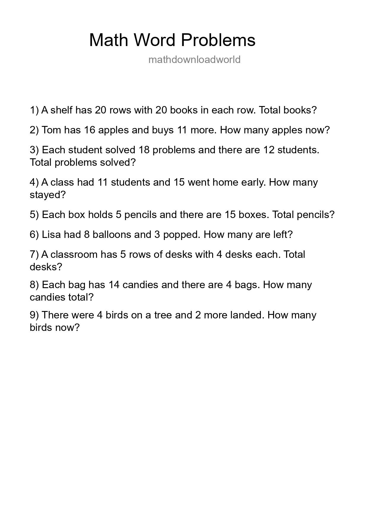 Math Word Problem Worksheet